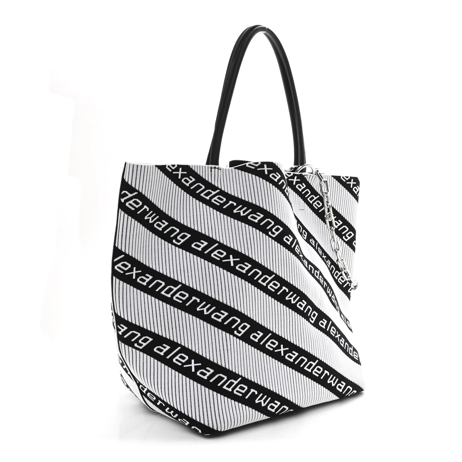 Knit Jacquard Diagonal Logo Roxy Tote White Black - Image 4