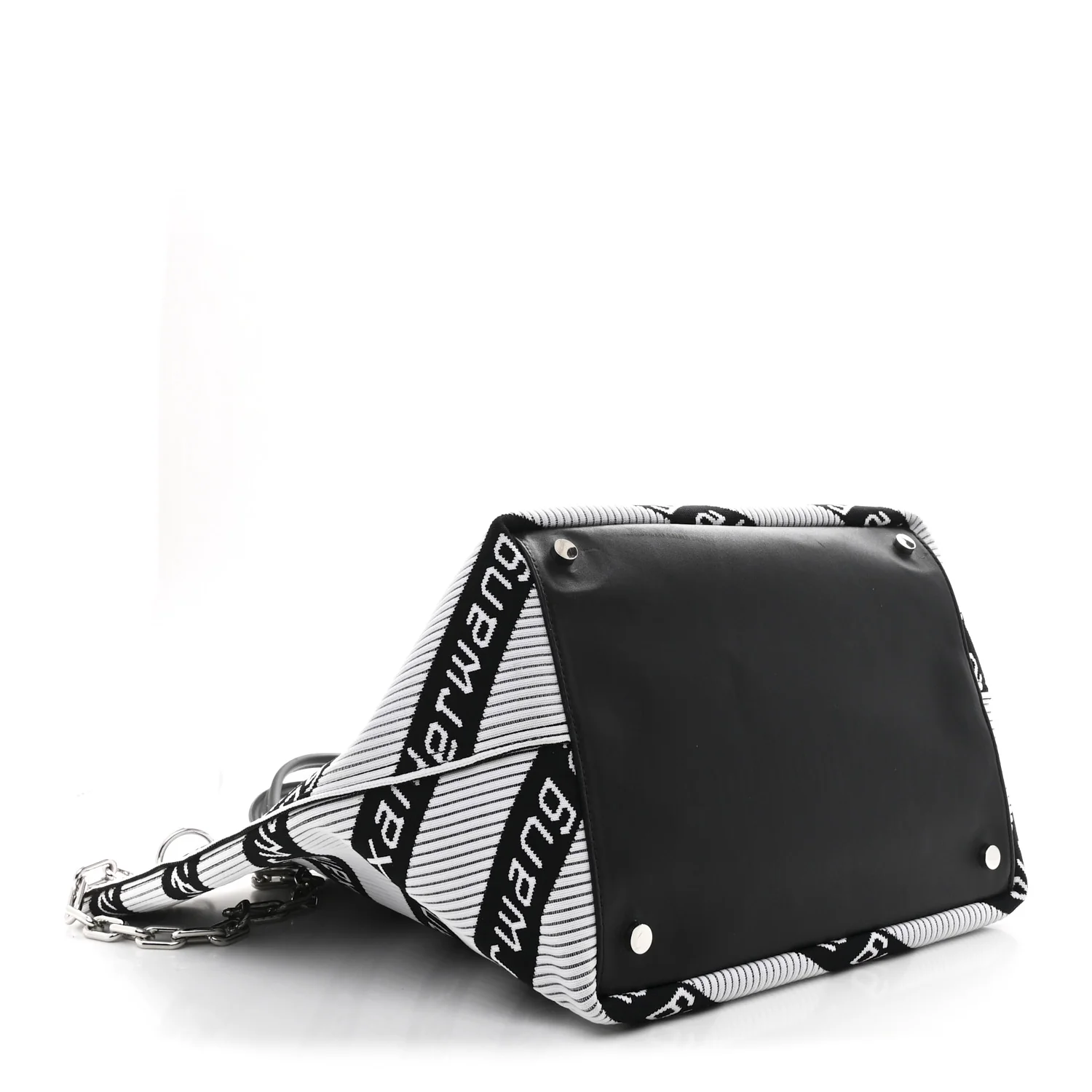 Knit Jacquard Diagonal Logo Roxy Tote White Black - Image 5