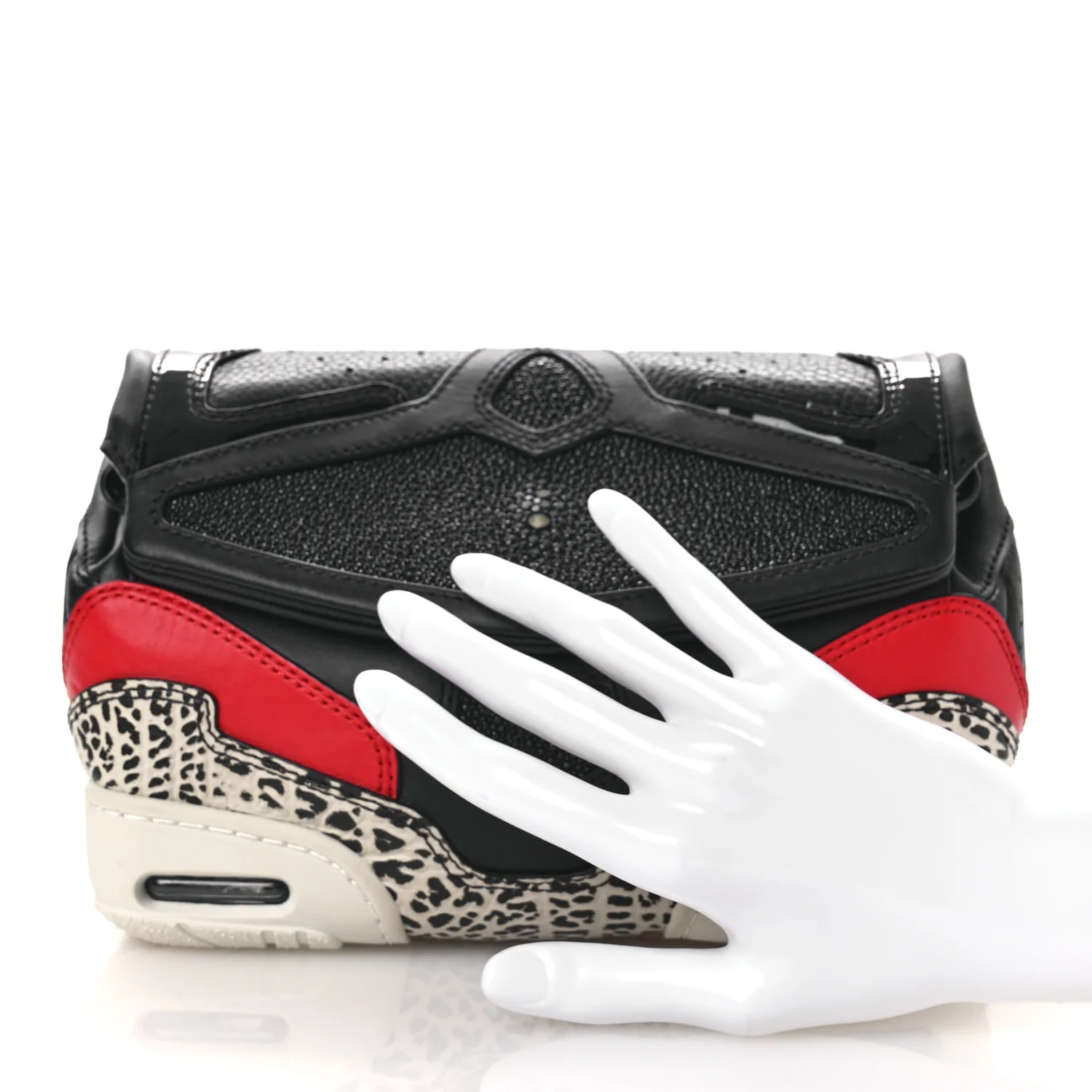 Stingray Calfskin Perforated Sneaker Clutch Black Red White - Image 2
