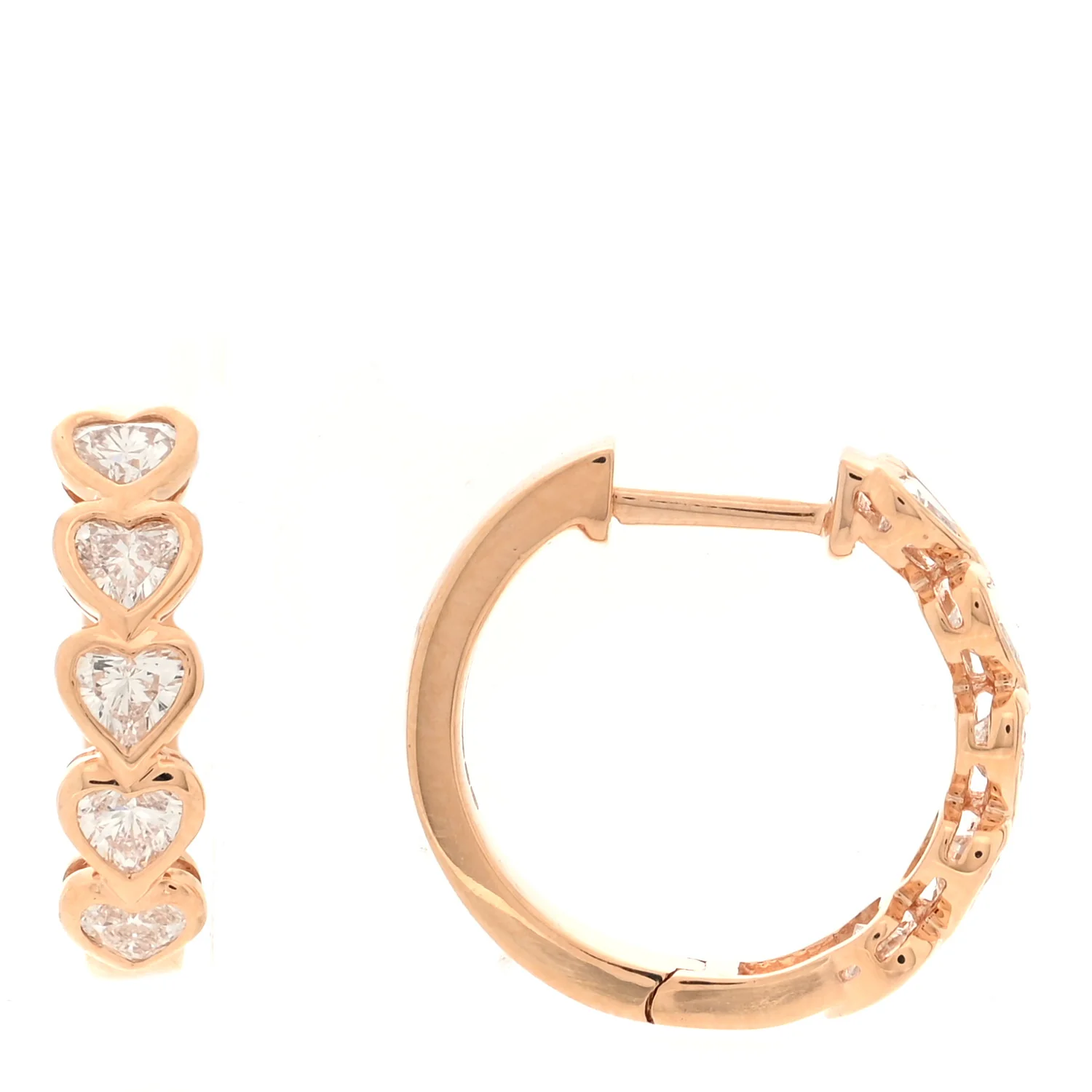 18K Rose Gold Diamond Bezel Heart Hoop Earrings