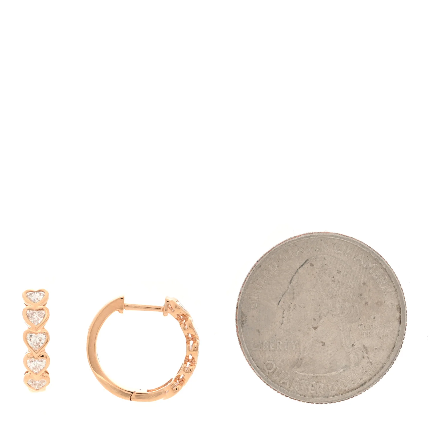 18K Rose Gold Diamond Bezel Heart Hoop Earrings - Image 2