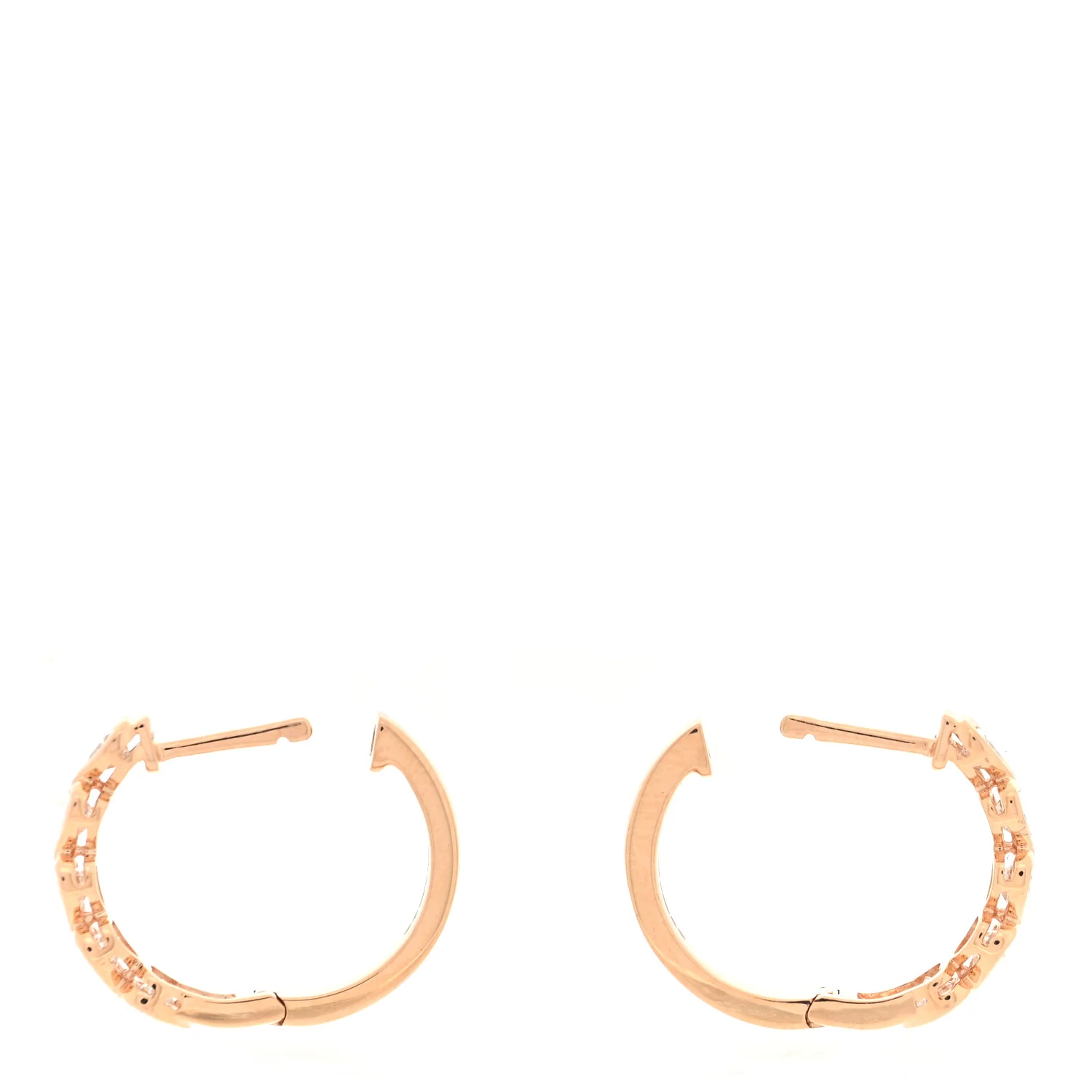 18K Rose Gold Diamond Bezel Heart Hoop Earrings - Image 3