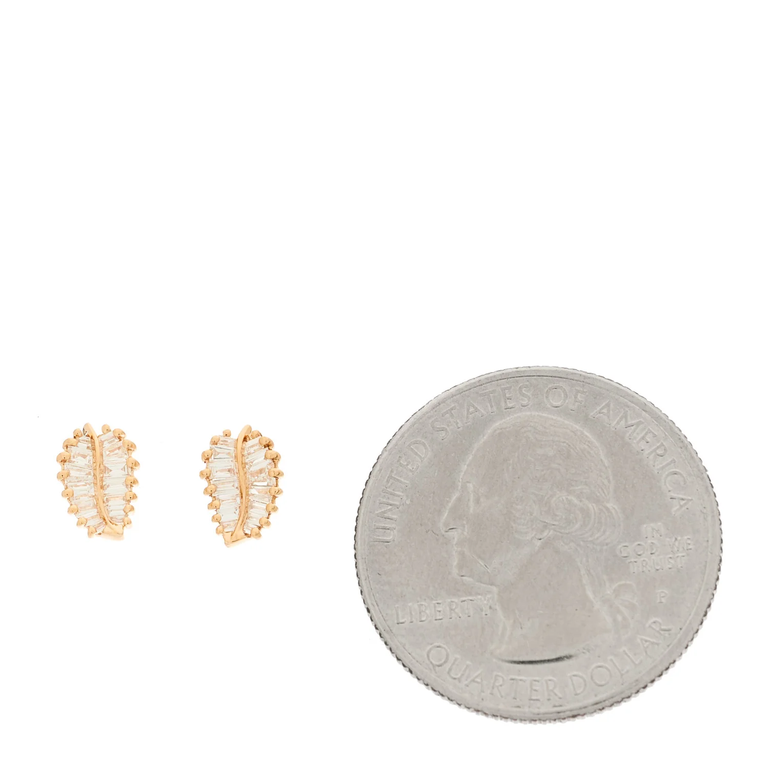 18K Rose Gold Diamond Small Palm Leaf Earrings - Image 2