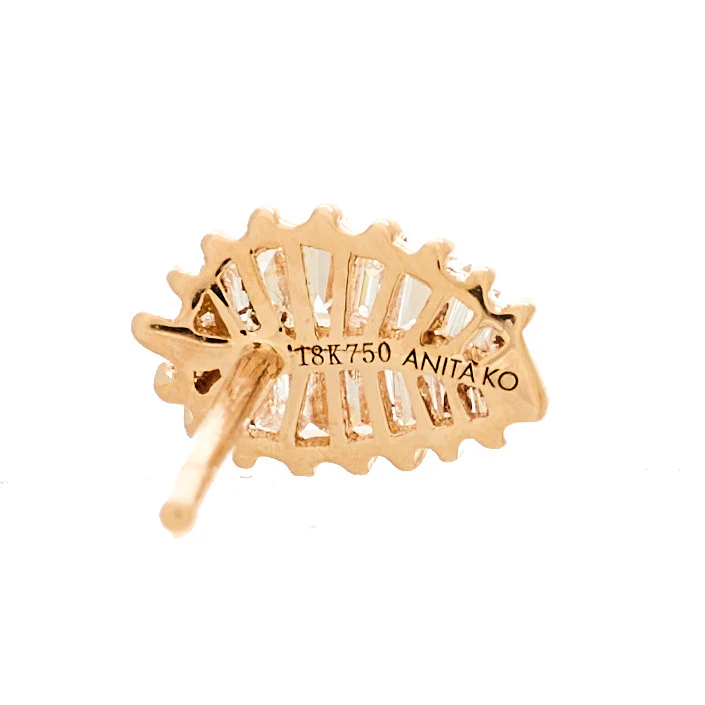 18K Rose Gold Diamond Small Palm Leaf Earrings - Image 4