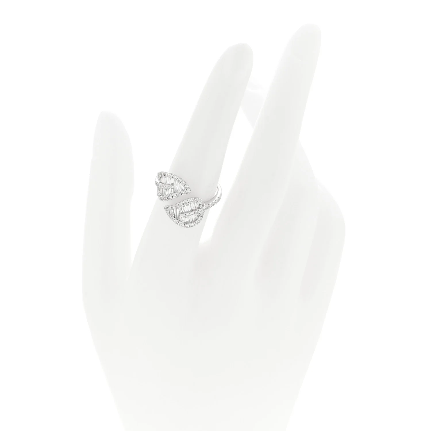 18K White Gold Diamond Medium Palm Leaf Ring 54 6.75 - Image 2
