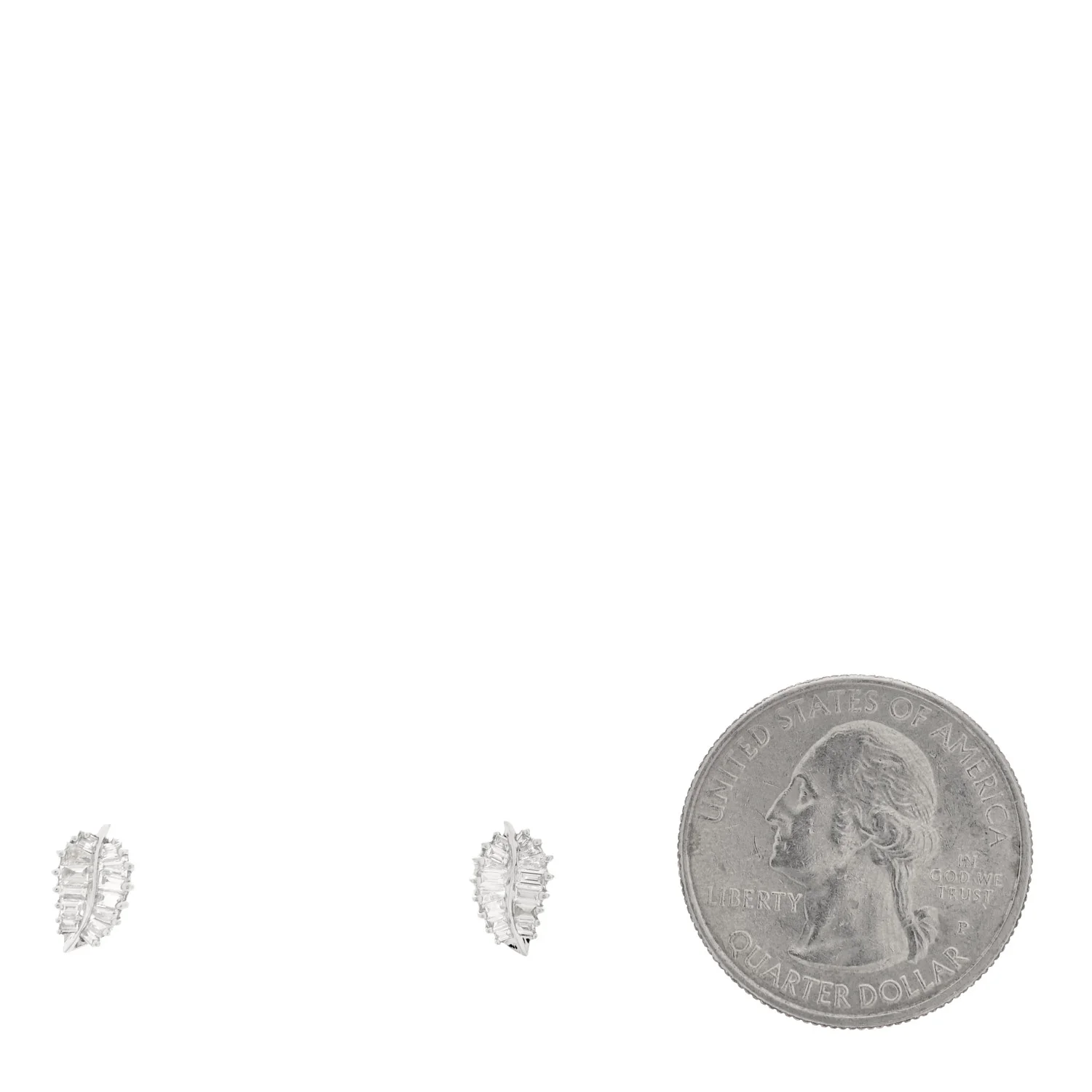18K White Gold Diamond Small Palm Leaf Earrings - Image 2