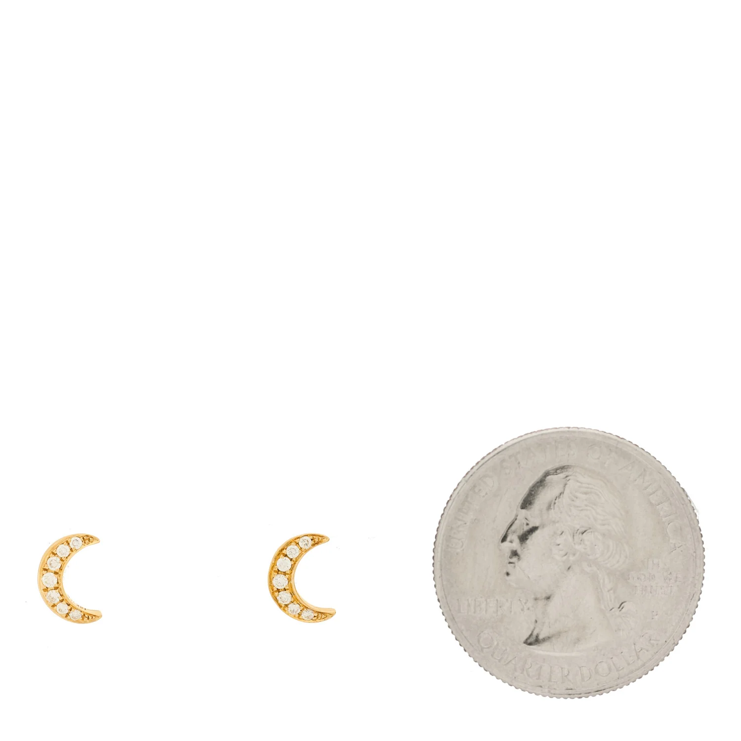 18K Yellow Gold Diamond Moon Stud Earrings - Image 2
