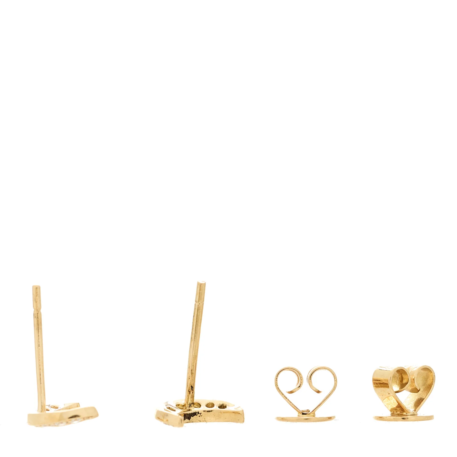 18K Yellow Gold Diamond Moon Stud Earrings - Image 3