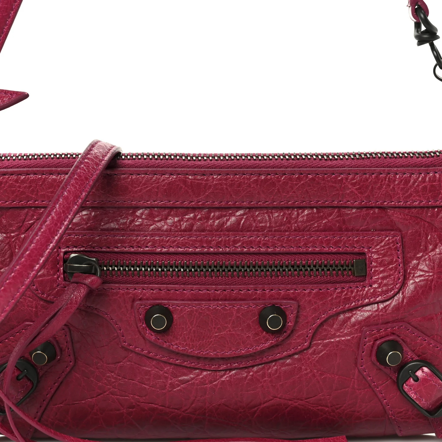 Agneau Arena Classic Hardware Le City Pouch On Strap Framboise - Image 8