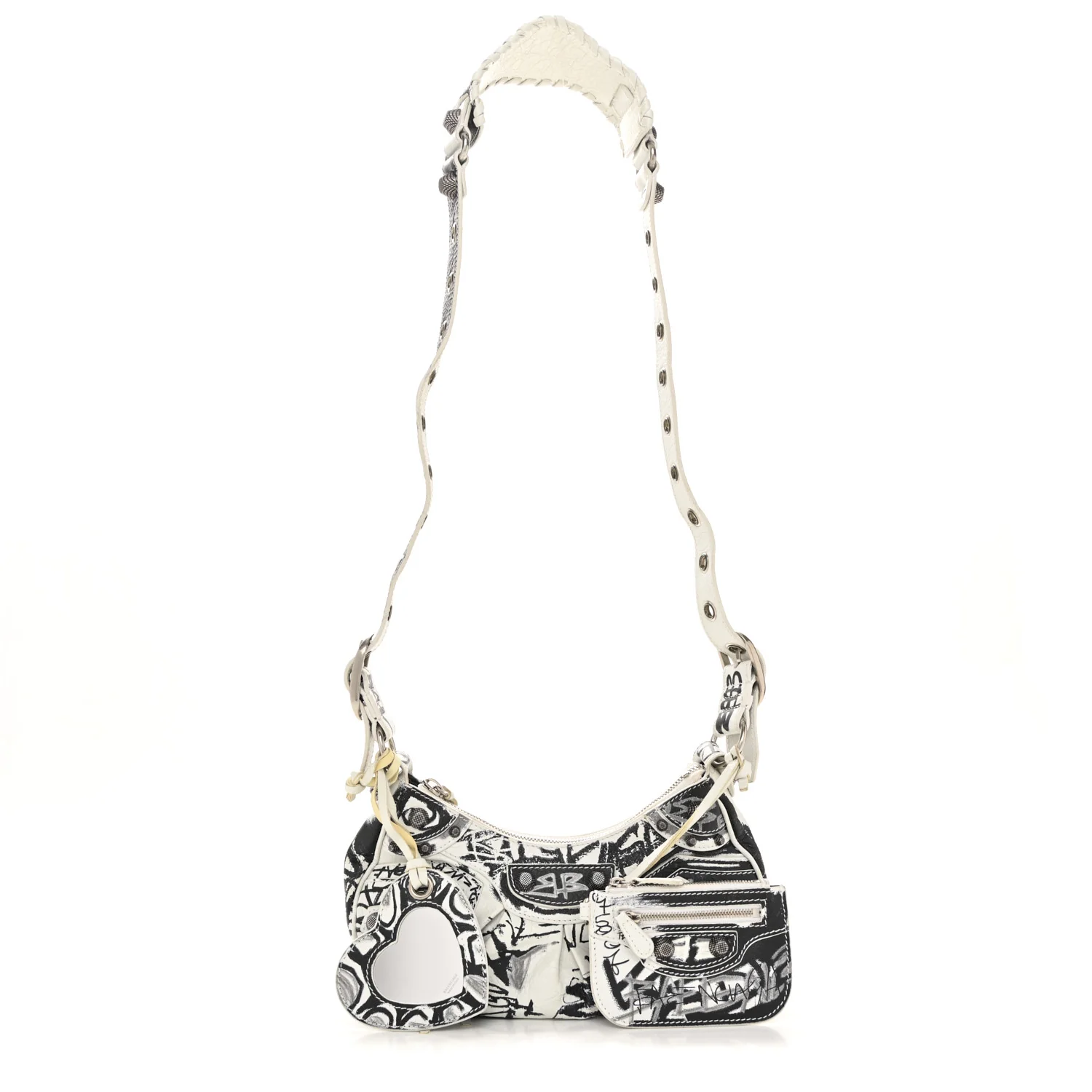 Agneau Arena Graffiti Le Cagole Shoulder Bag XS White Black - Image 3
