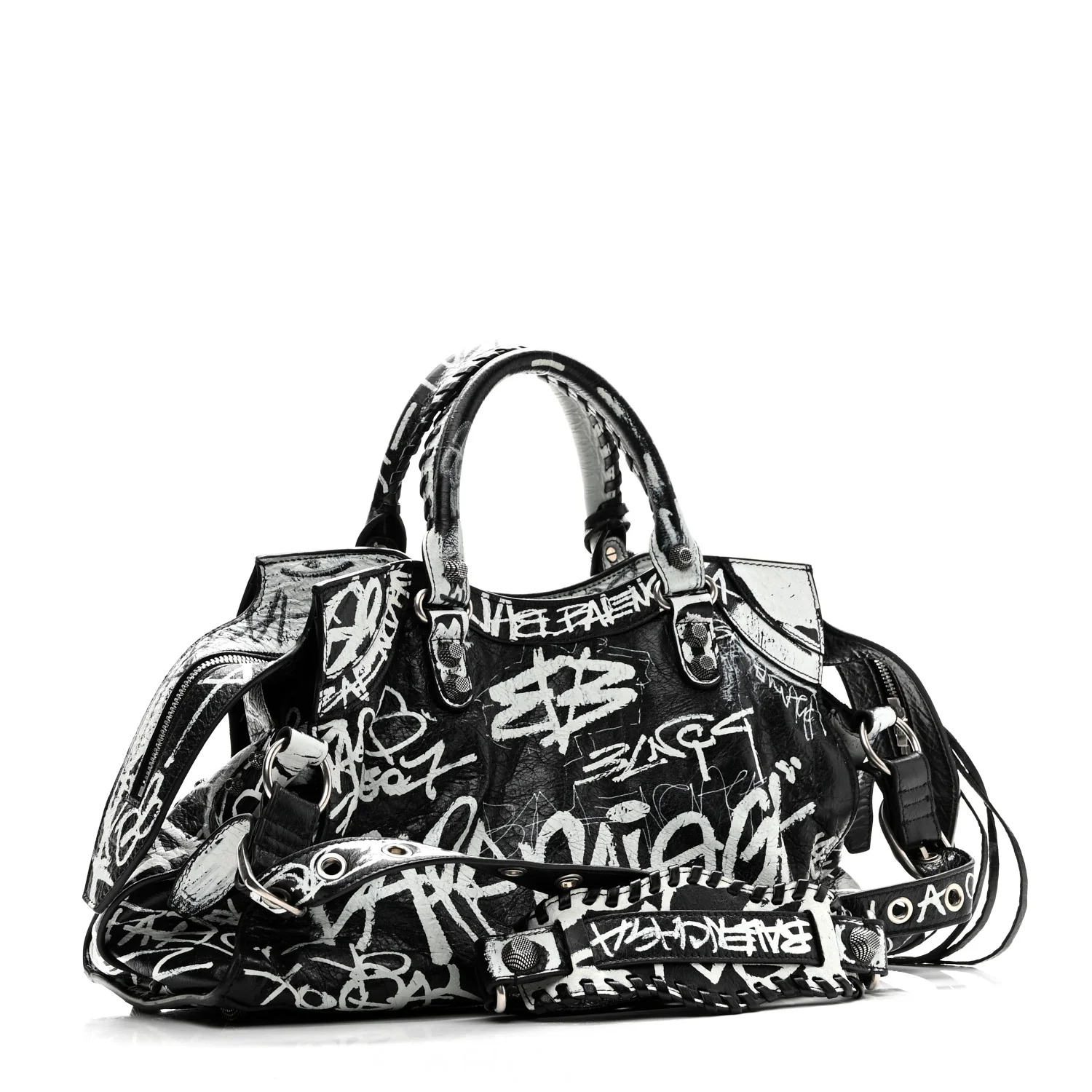 Agneau Arena Graffiti Neo Cagole City Handbag Black White - Image 3