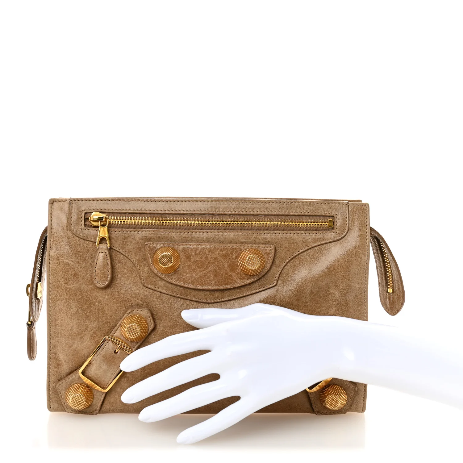 Agneau Giant 21 Gold Hardware Mini Travel Clutch Oatmeal - Image 2