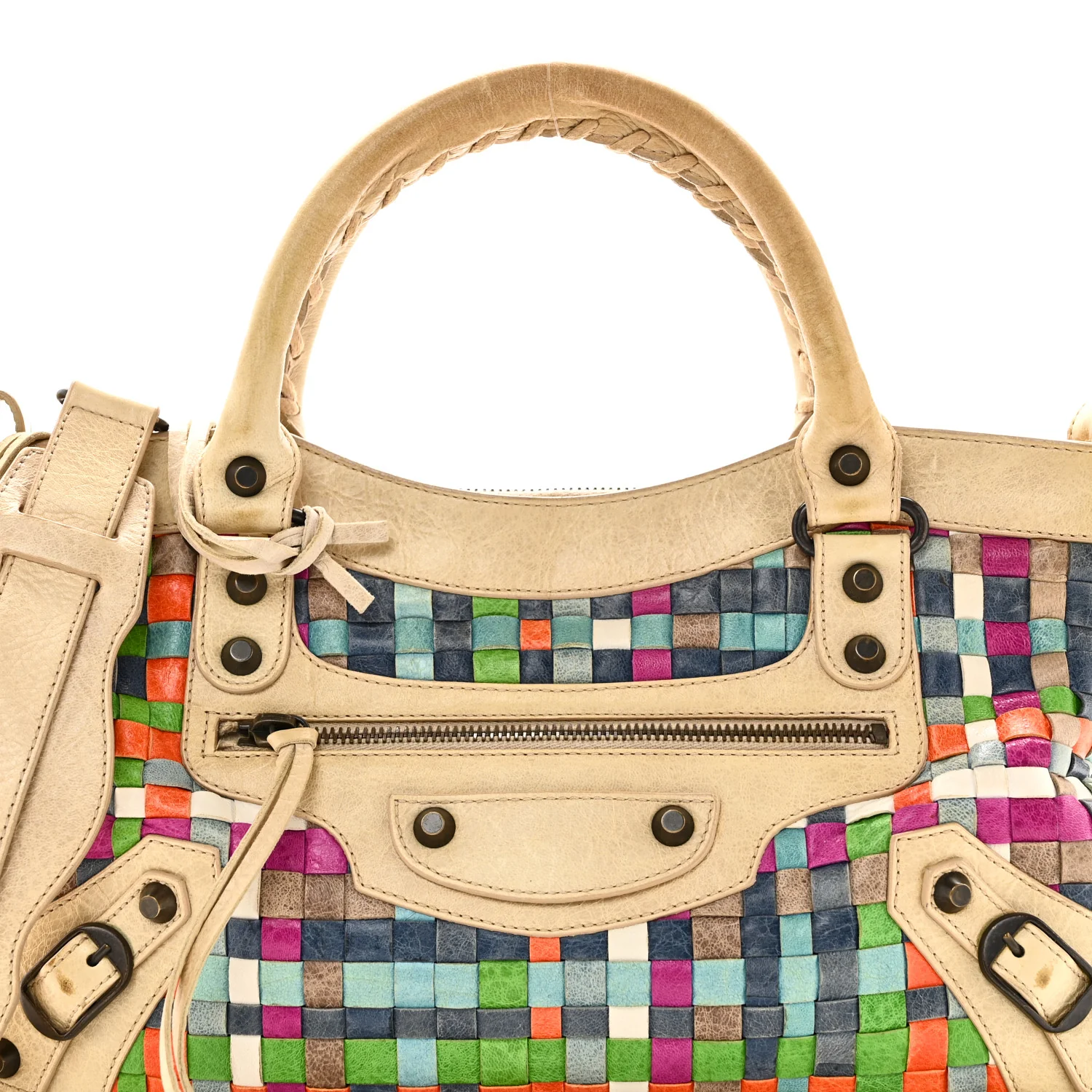 Agneau Lattice Woven Classic Hardware First Multicolor Praline - Image 9
