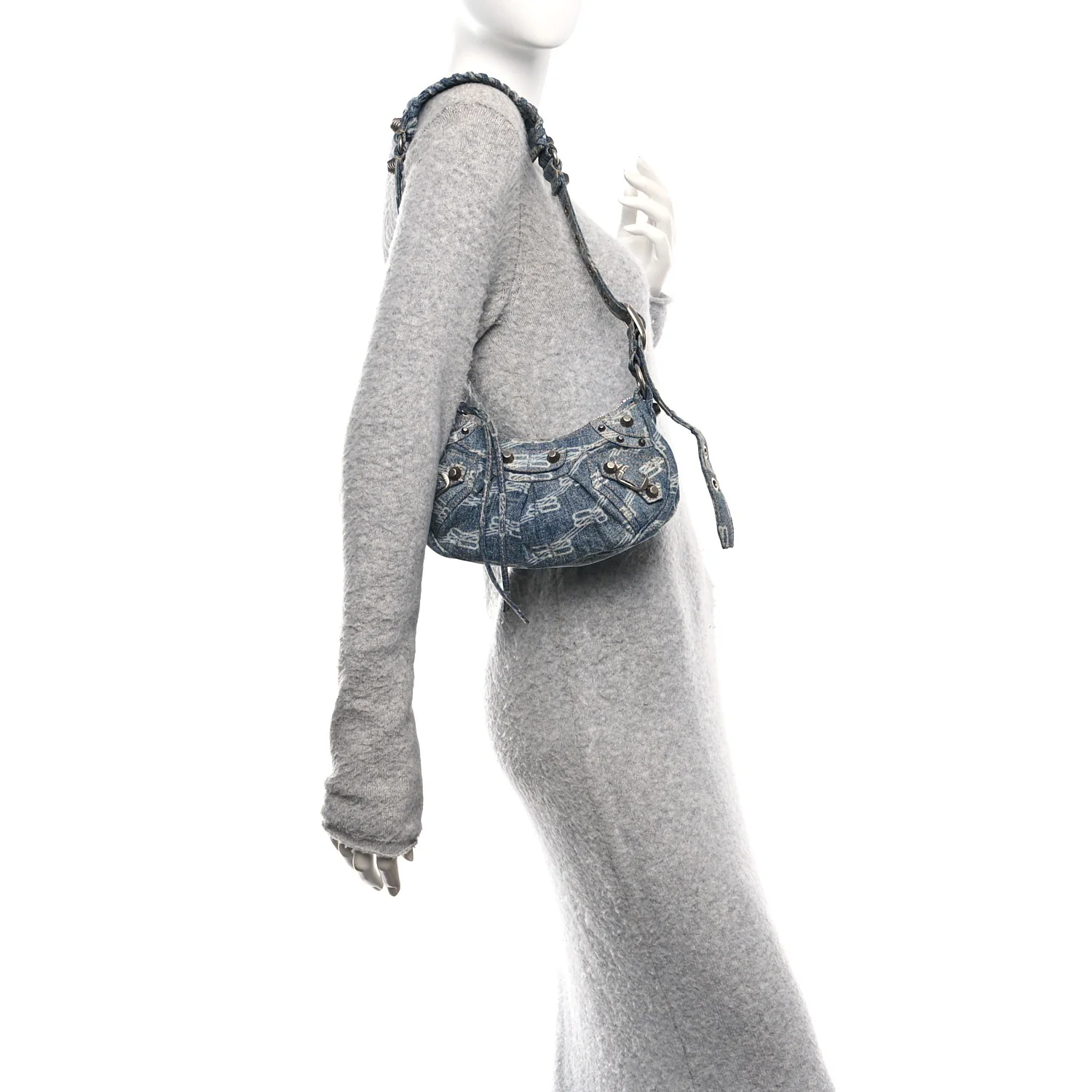 Bleached Denim BB Monogram Le Cagole Shoulder Bag XS Blue - Image 2