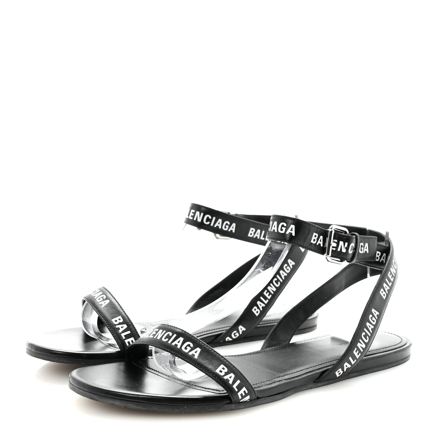 Calfskin Allover Logo Flat Sandals 39.5 Black White - Image 4