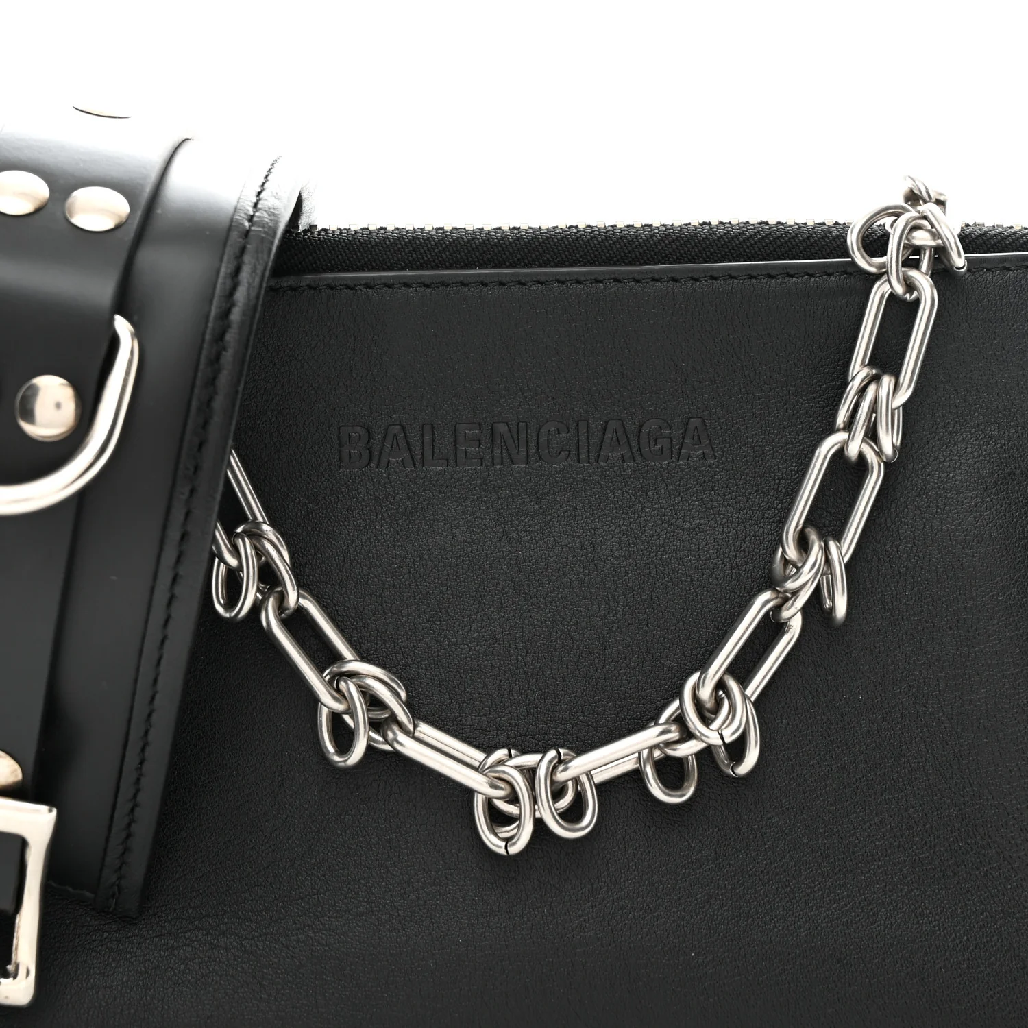 Calfskin Chain Cuff Wristlet Wallet Black - Image 16
