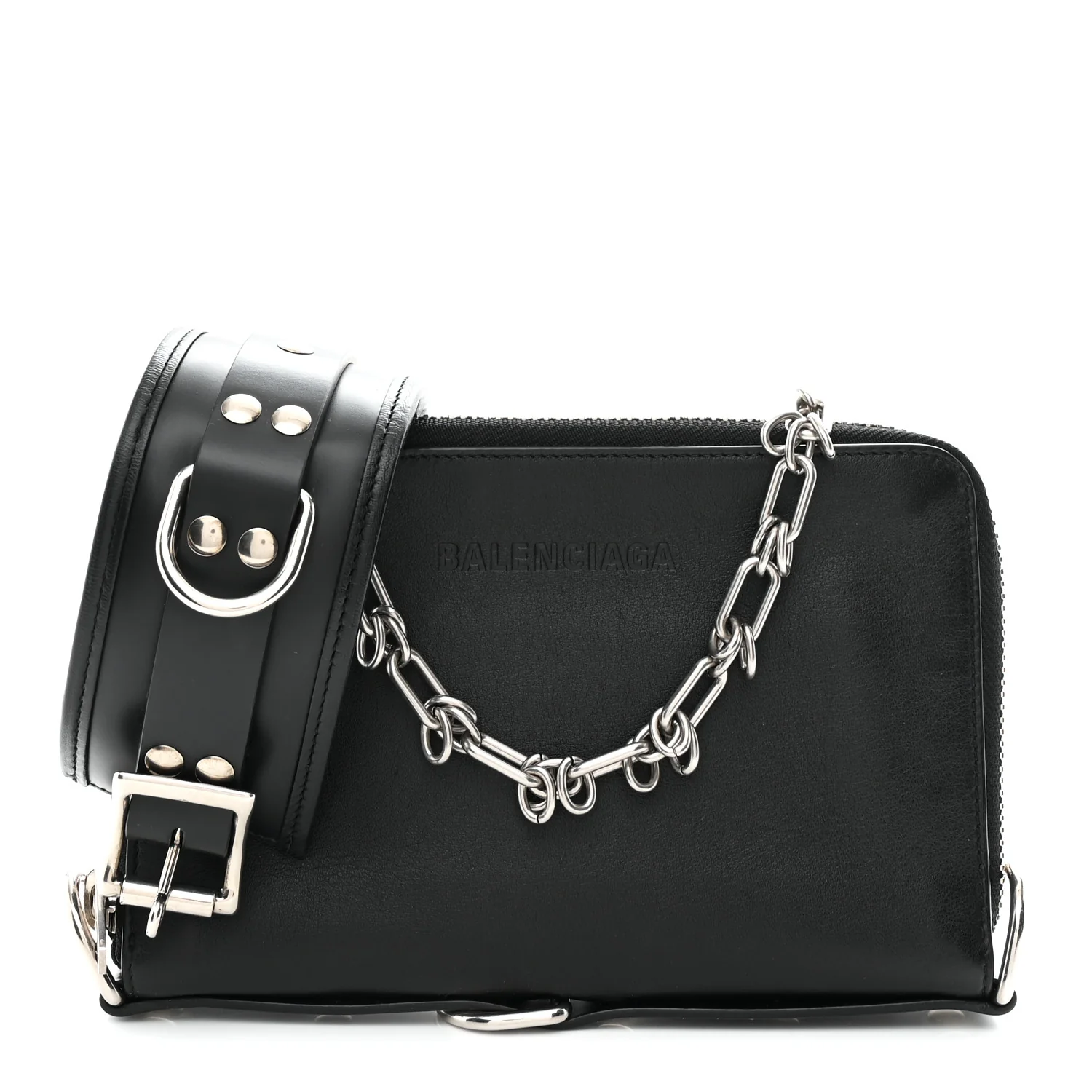 Calfskin Chain Cuff Wristlet Wallet Black - Image 2