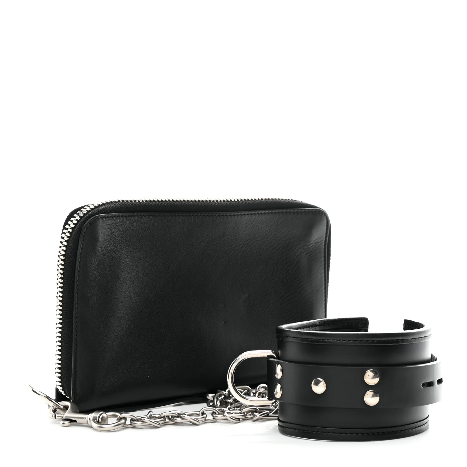 Calfskin Chain Cuff Wristlet Wallet Black - Image 5