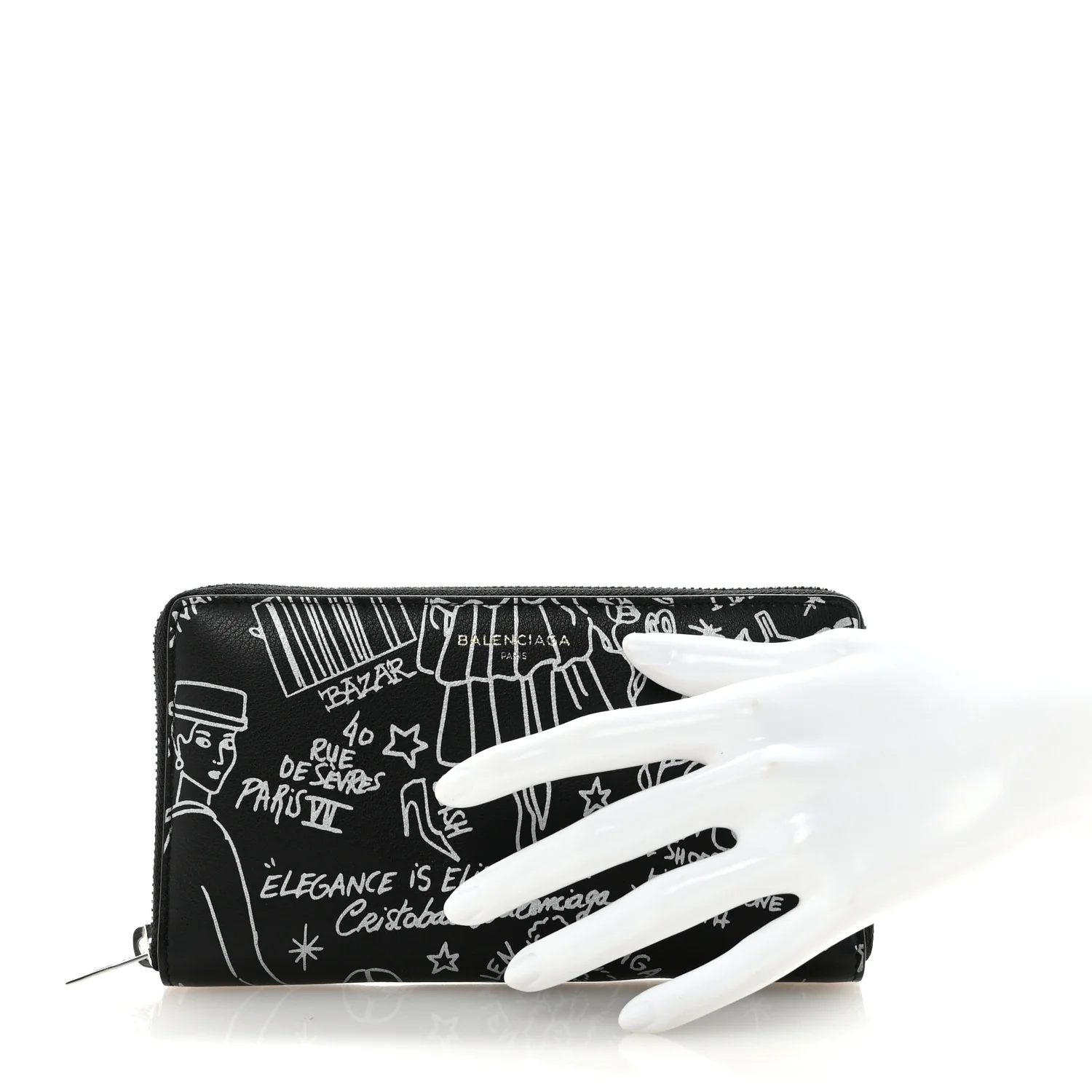 Calfskin Classic Silver Hardware Printed Tattoo Everyday Continental Zip Around Wallet Black - Image 2