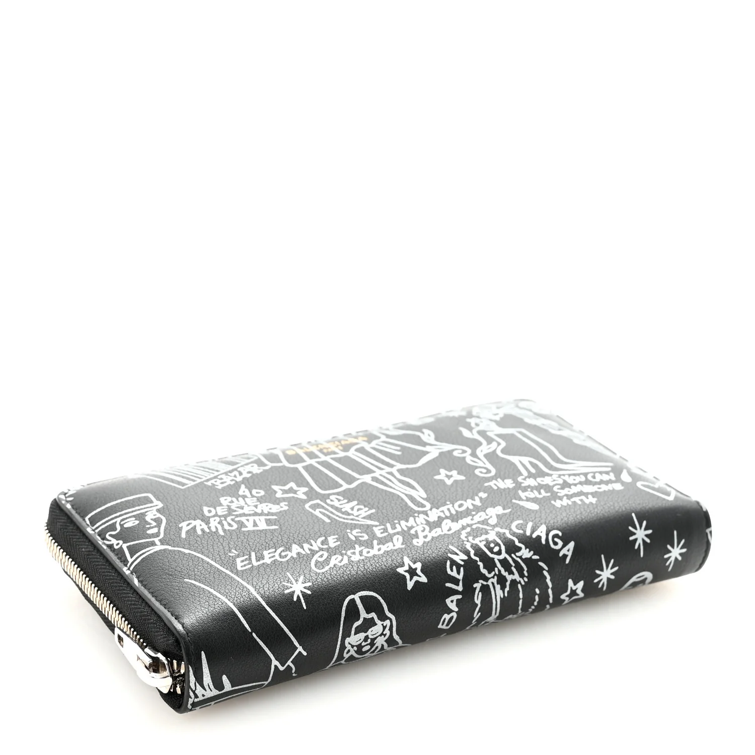 Calfskin Classic Silver Hardware Printed Tattoo Everyday Continental Zip Around Wallet Black - Image 4