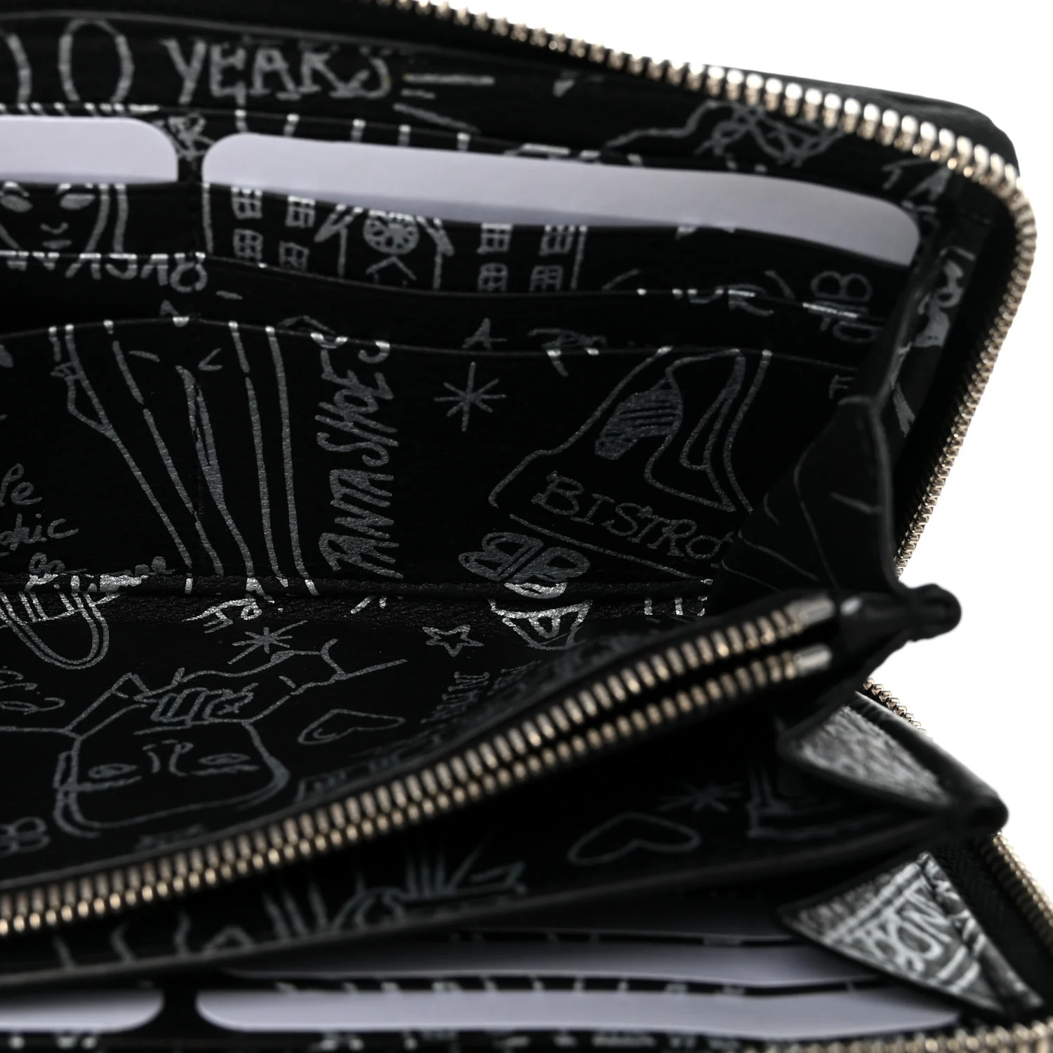 Calfskin Classic Silver Hardware Printed Tattoo Everyday Continental Zip Around Wallet Black - Image 5