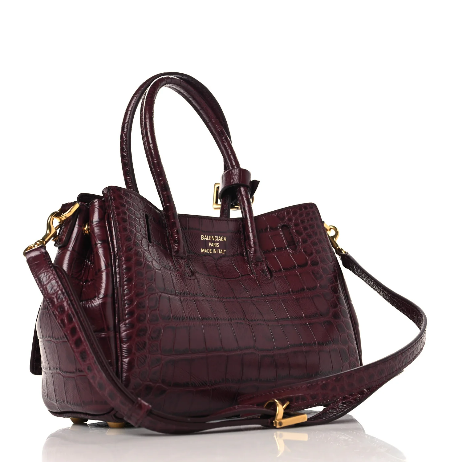 Calfskin Crocodile Embossed Mini Bel Air Carry All Bag Dark Burgundy - Image 3