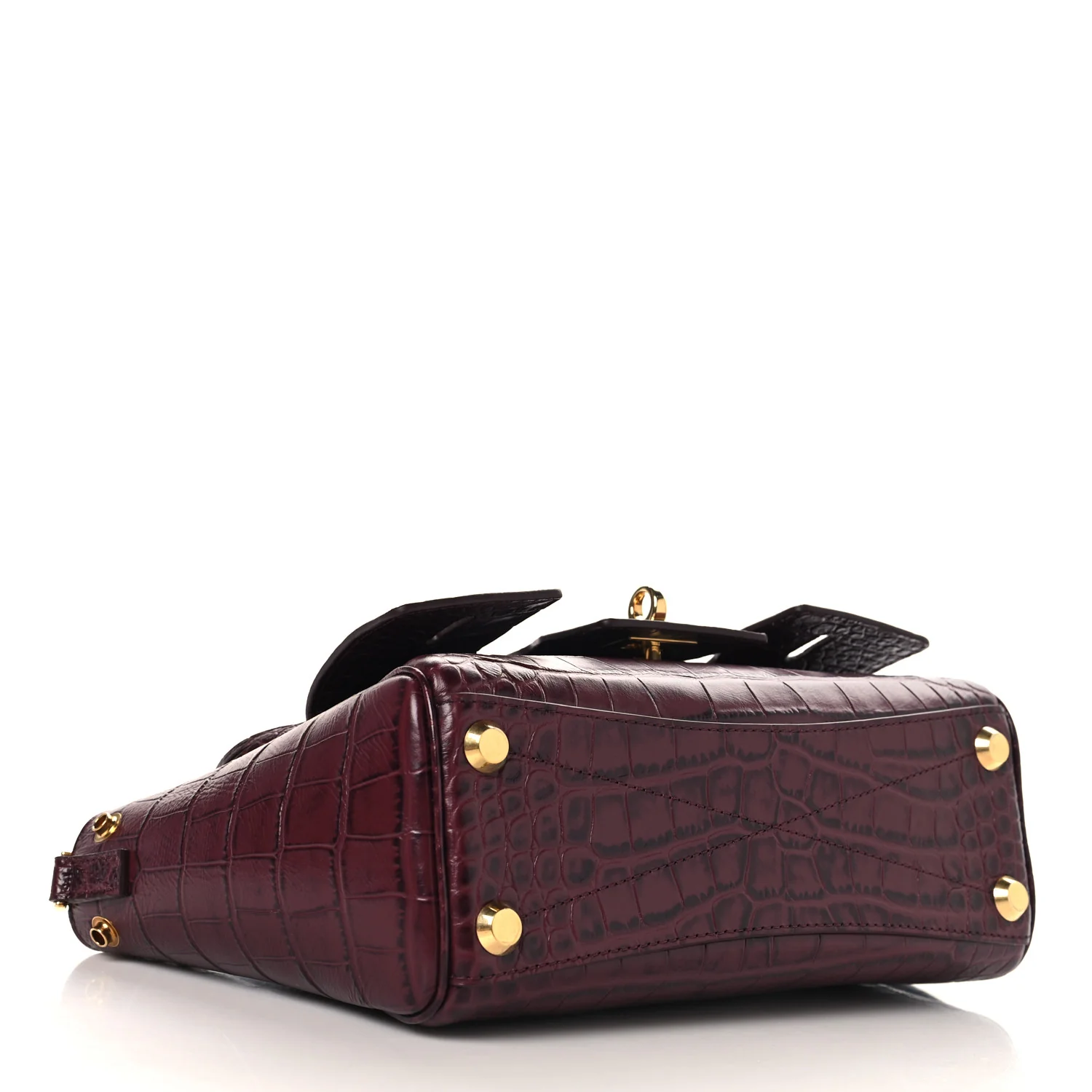 Calfskin Crocodile Embossed Mini Bel Air Carry All Bag Dark Burgundy - Image 4