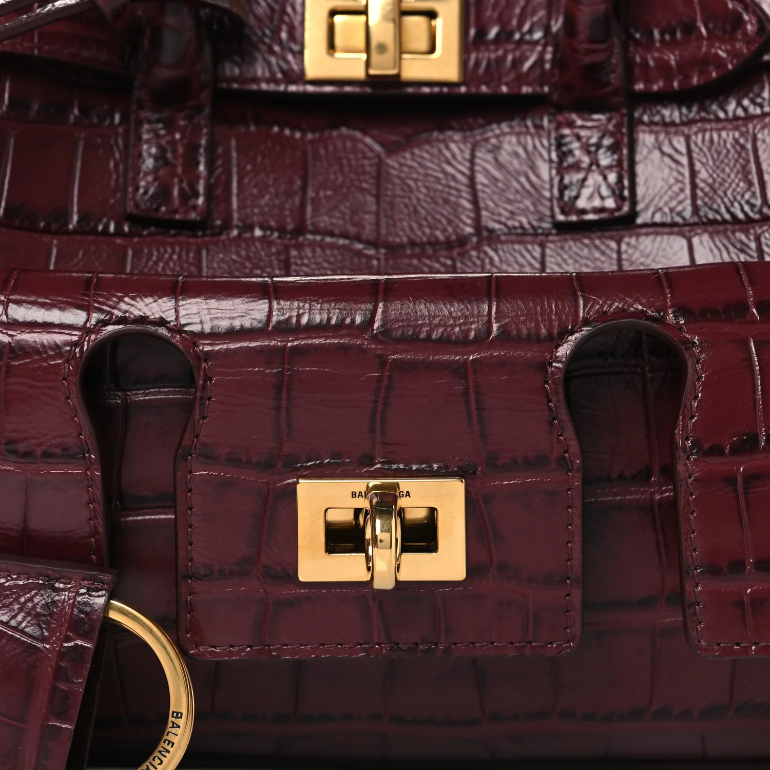 Calfskin Crocodile Embossed Mini Bel Air Carry All Bag Dark Burgundy - Image 7