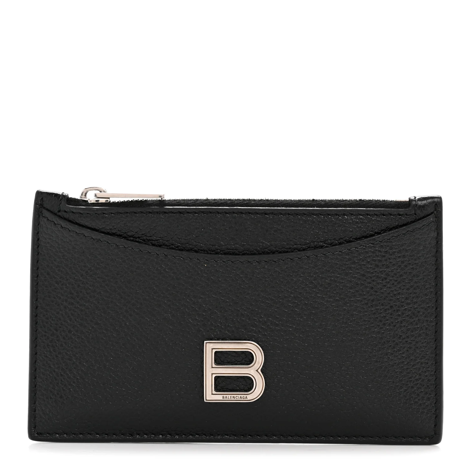 Calfskin Hourglass Long Coin Case Card Holder Black
