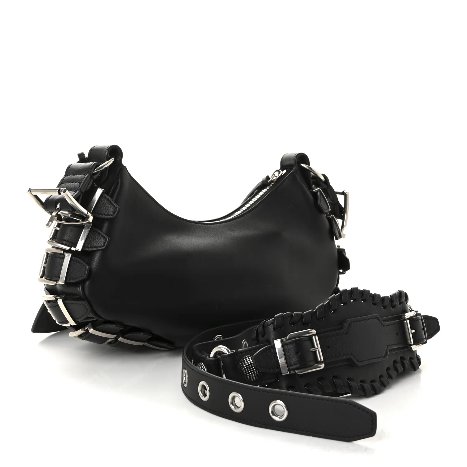 Calfskin Le Cagole With Buckles Shoulder Bag XS Black - Image 3