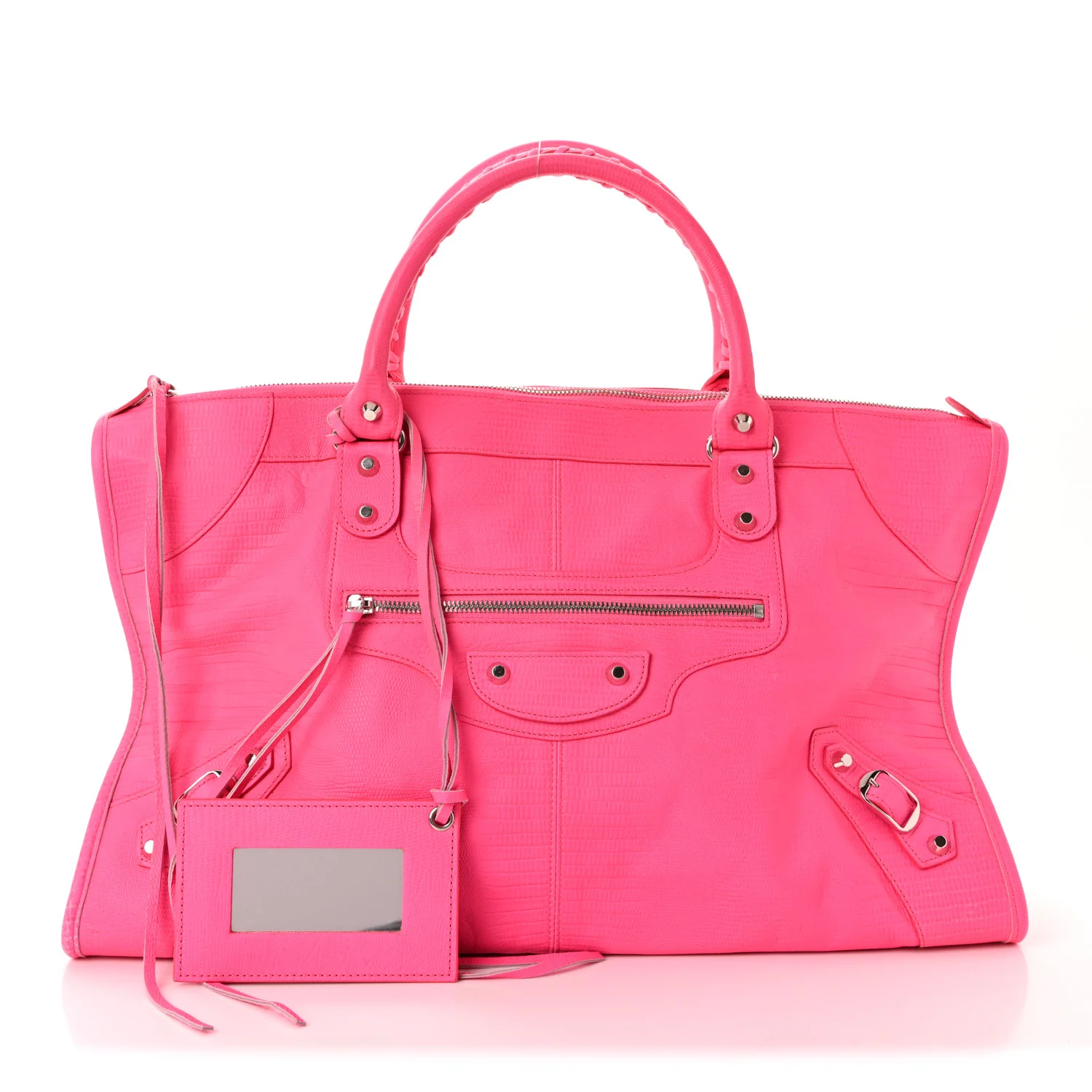 Calfskin Lizard Embossed Silver Hardware Work Rose Fluo - Image 3