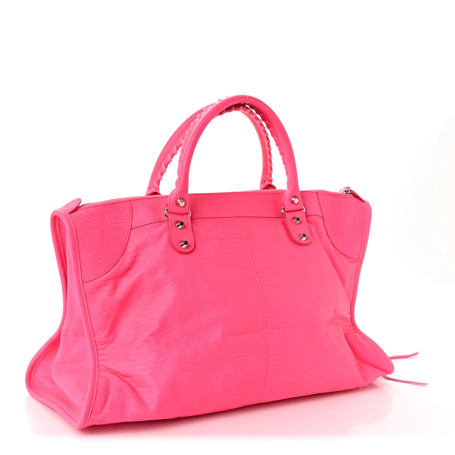Calfskin Lizard Embossed Silver Hardware Work Rose Fluo - Image 4