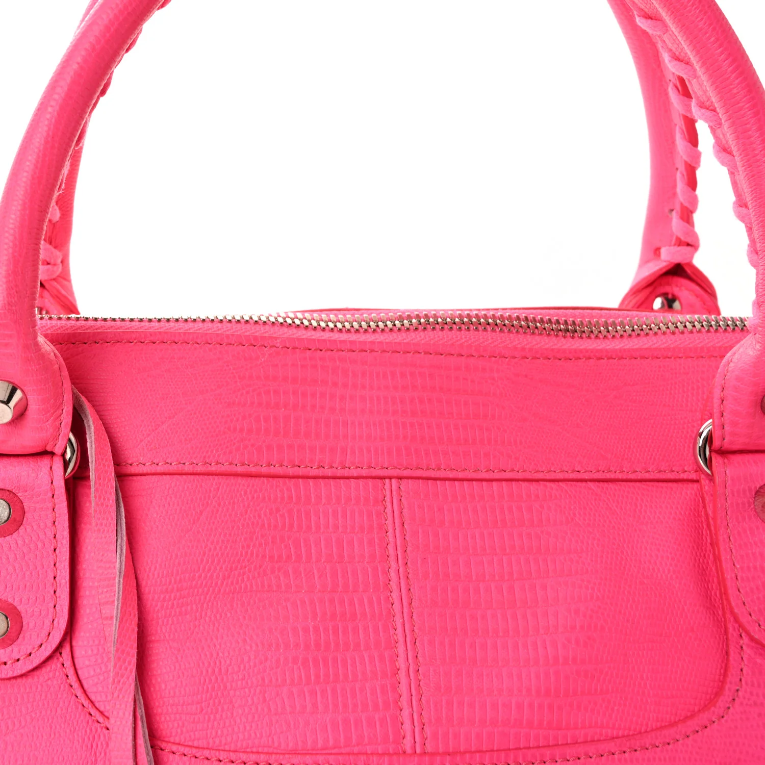 Calfskin Lizard Embossed Silver Hardware Work Rose Fluo - Image 9