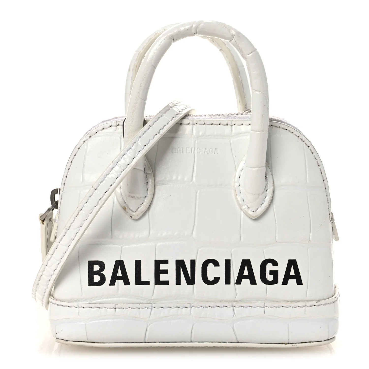 Calfskin Logo Crocodile Embossed Mini Ville Top Handle Bag White Black