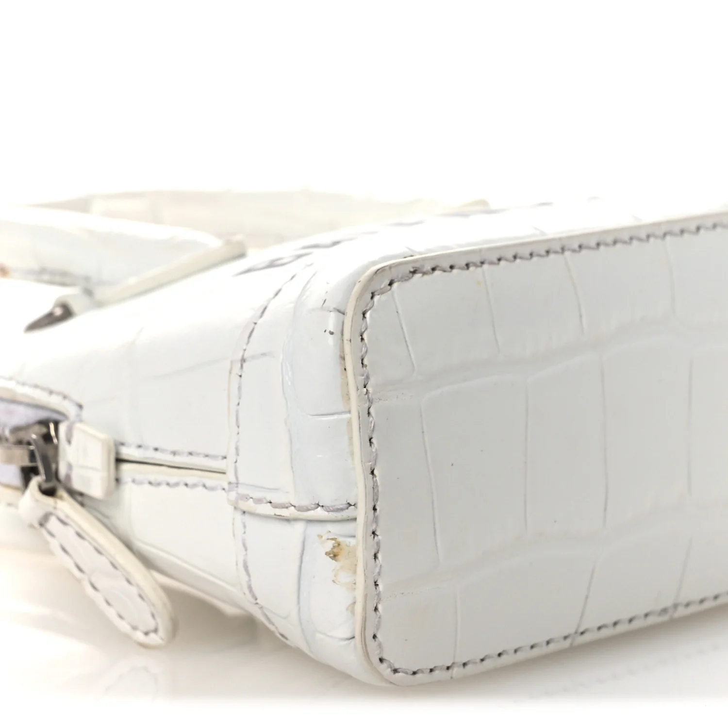 Calfskin Logo Crocodile Embossed Mini Ville Top Handle Bag White Black - Image 10