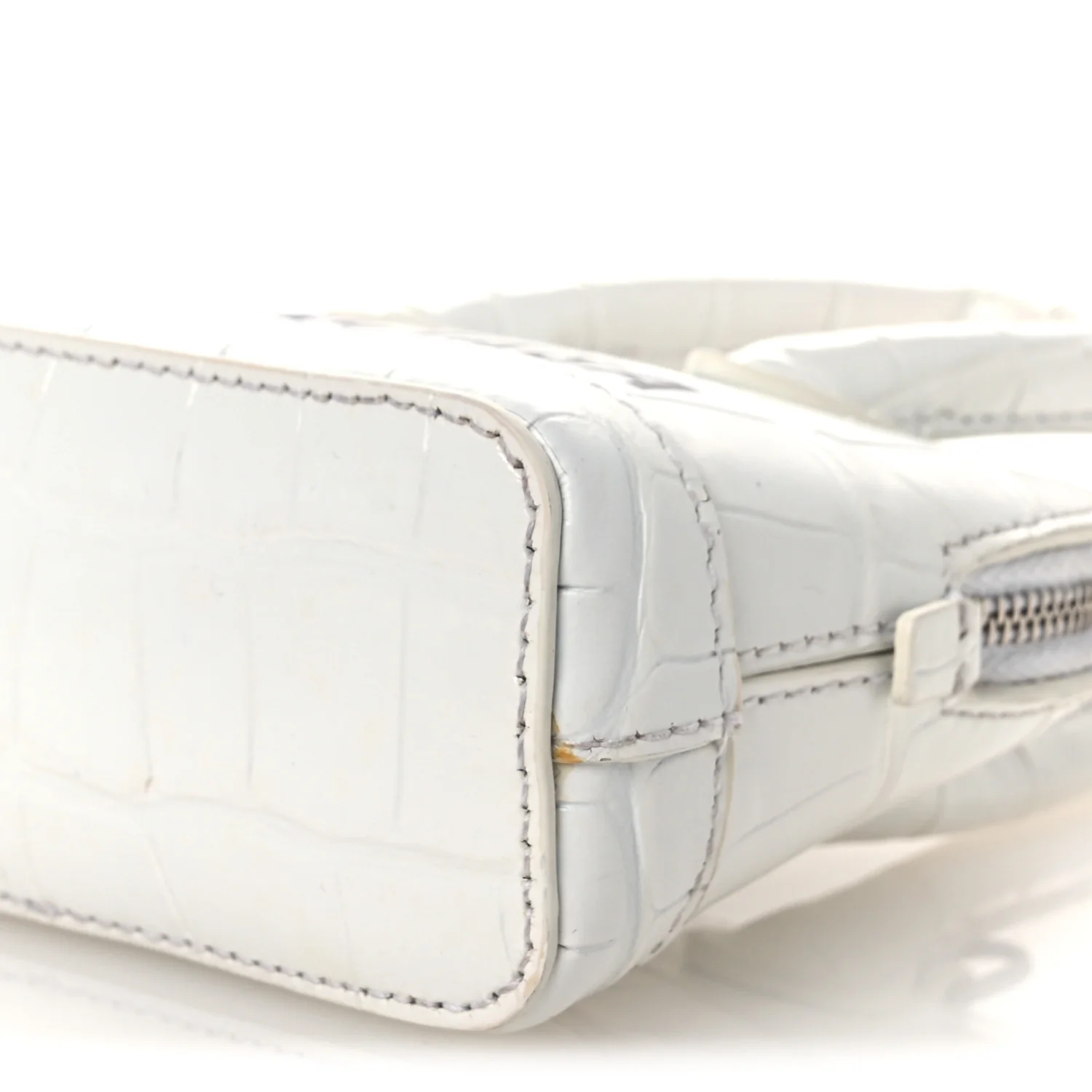 Calfskin Logo Crocodile Embossed Mini Ville Top Handle Bag White Black - Image 11