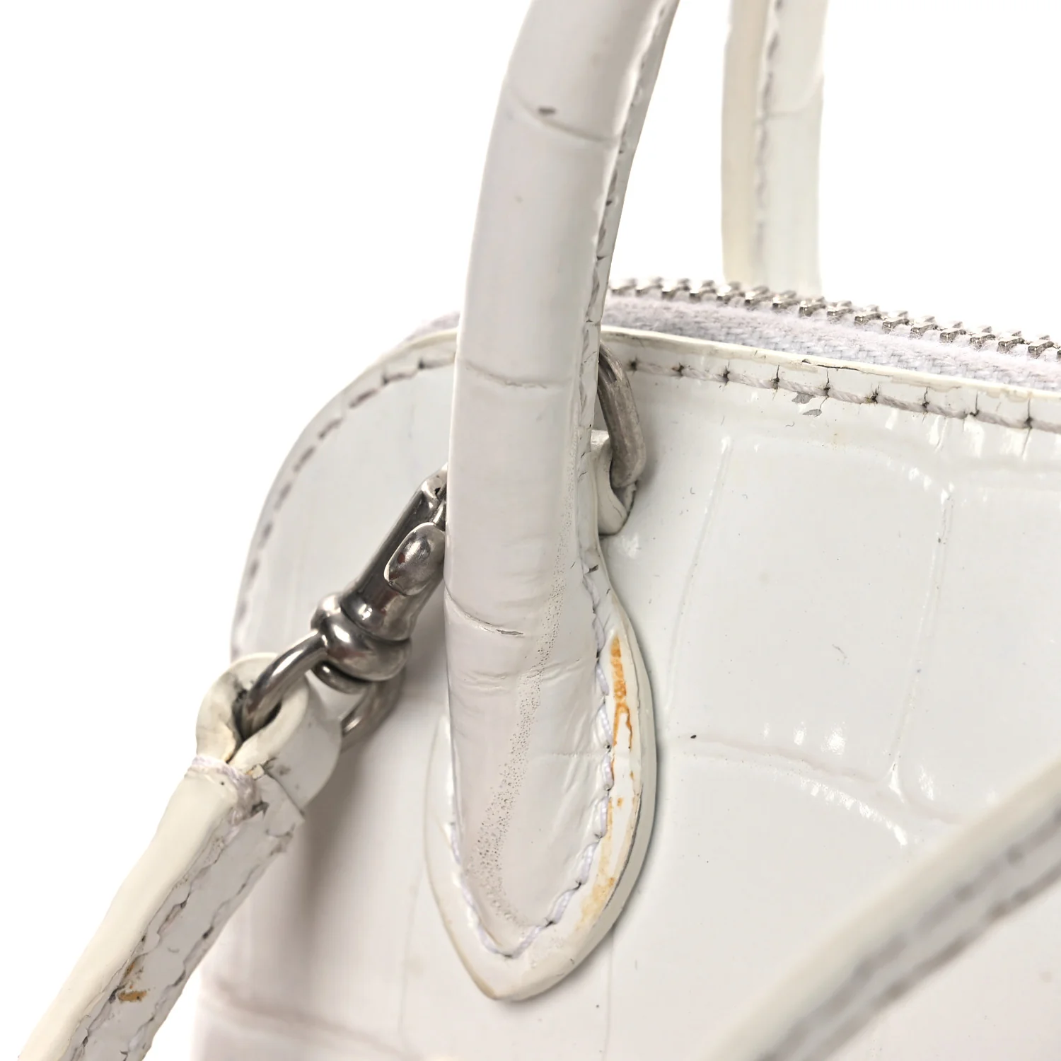 Calfskin Logo Crocodile Embossed Mini Ville Top Handle Bag White Black - Image 12