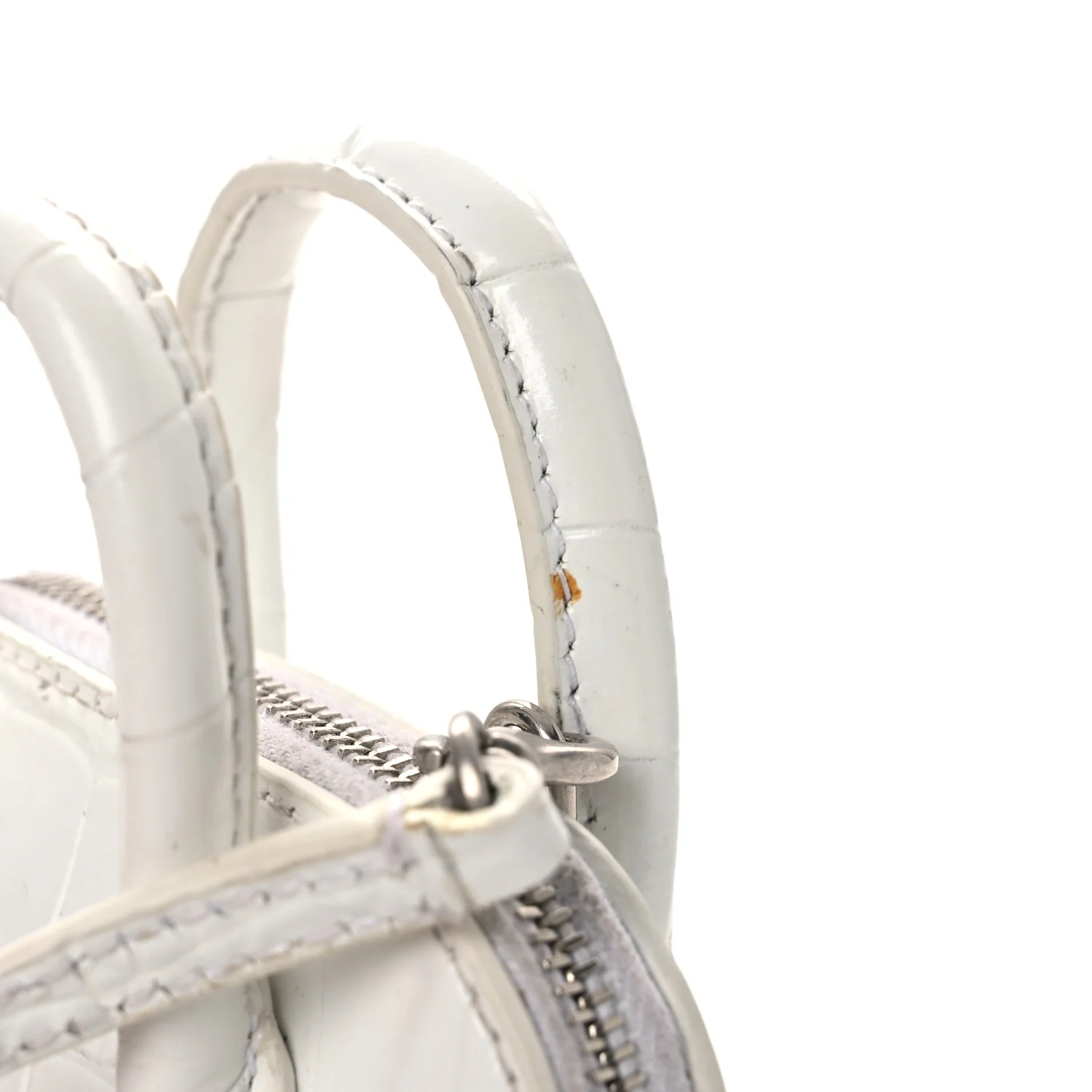 Calfskin Logo Crocodile Embossed Mini Ville Top Handle Bag White Black - Image 13