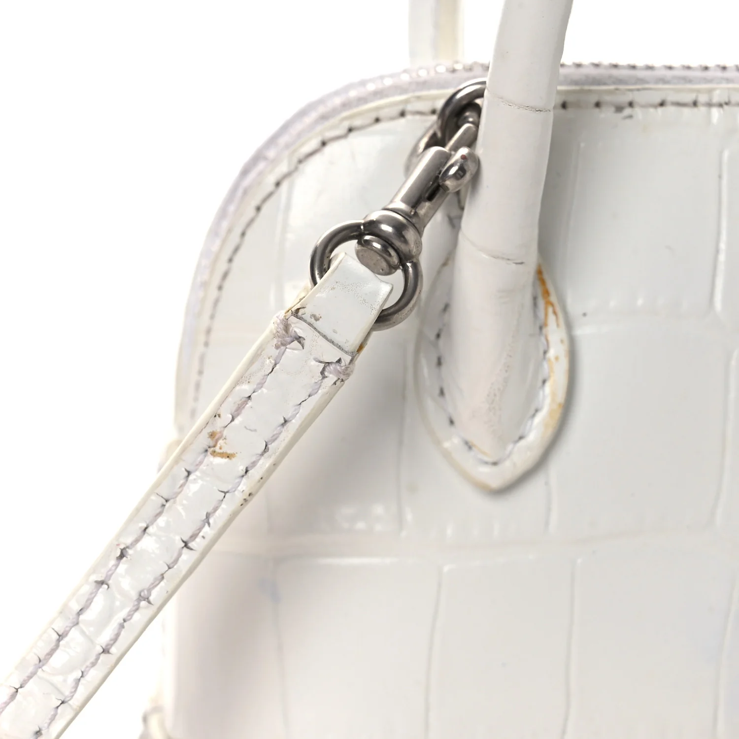 Calfskin Logo Crocodile Embossed Mini Ville Top Handle Bag White Black - Image 15