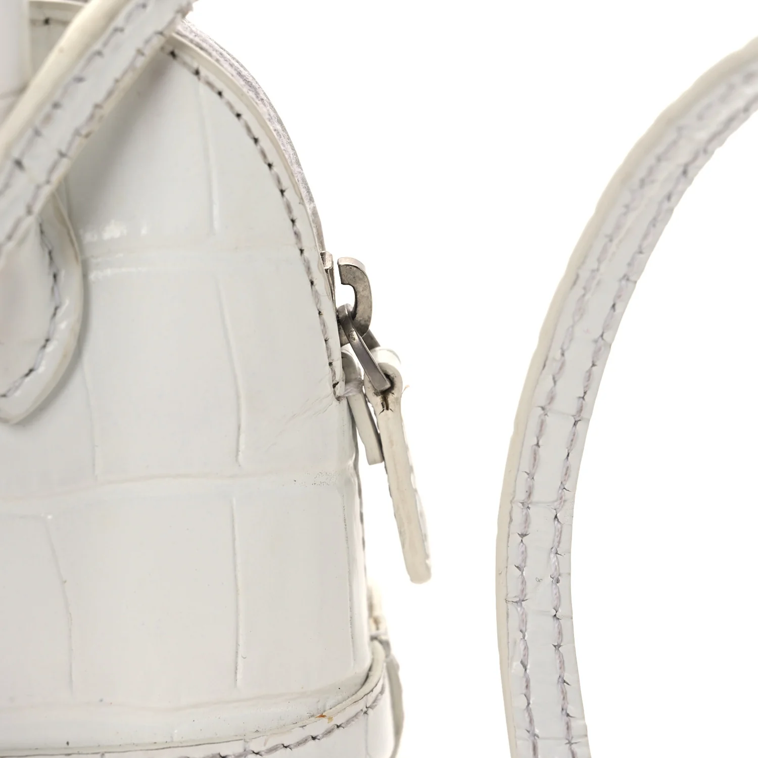 Calfskin Logo Crocodile Embossed Mini Ville Top Handle Bag White Black - Image 16