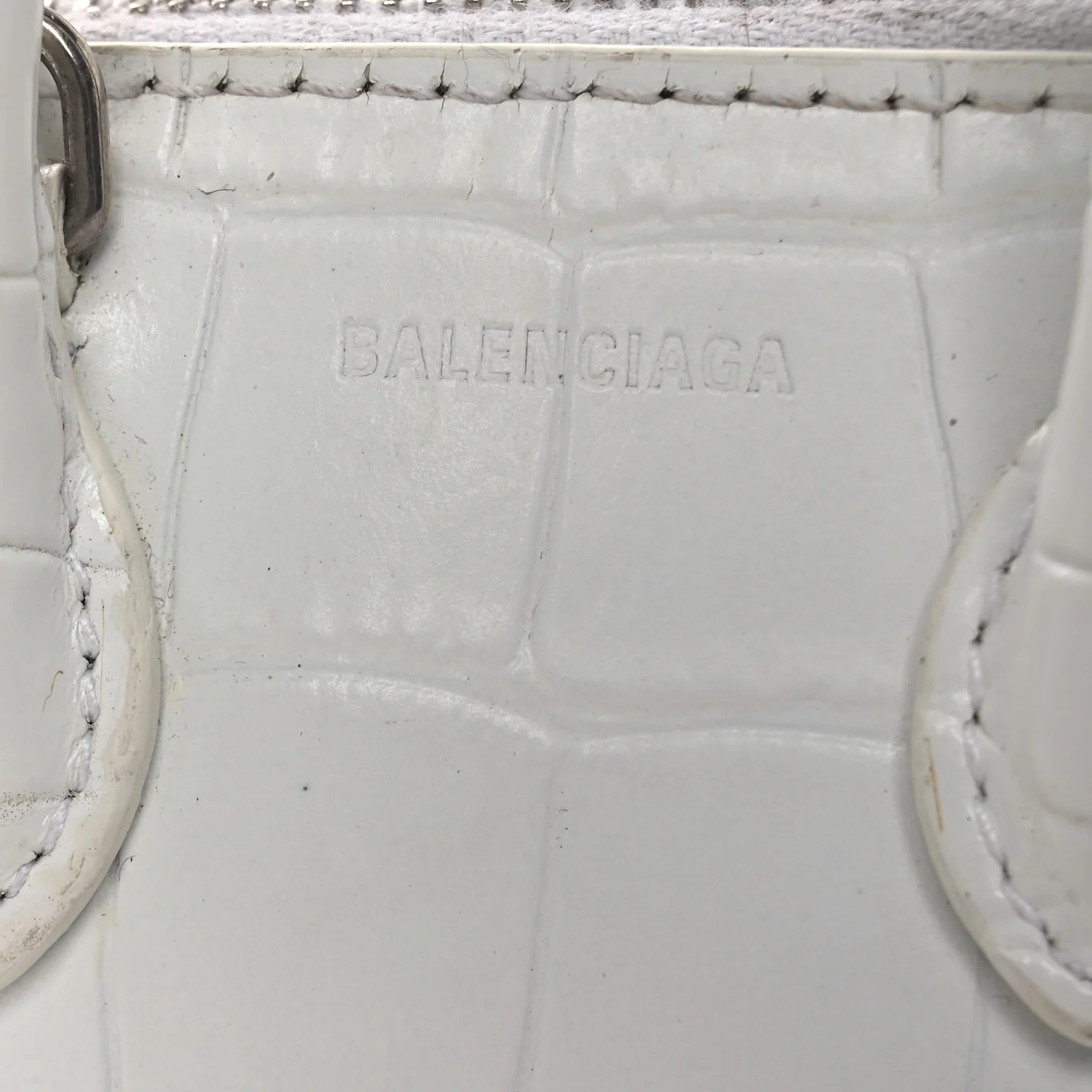 Calfskin Logo Crocodile Embossed Mini Ville Top Handle Bag White Black - Image 17