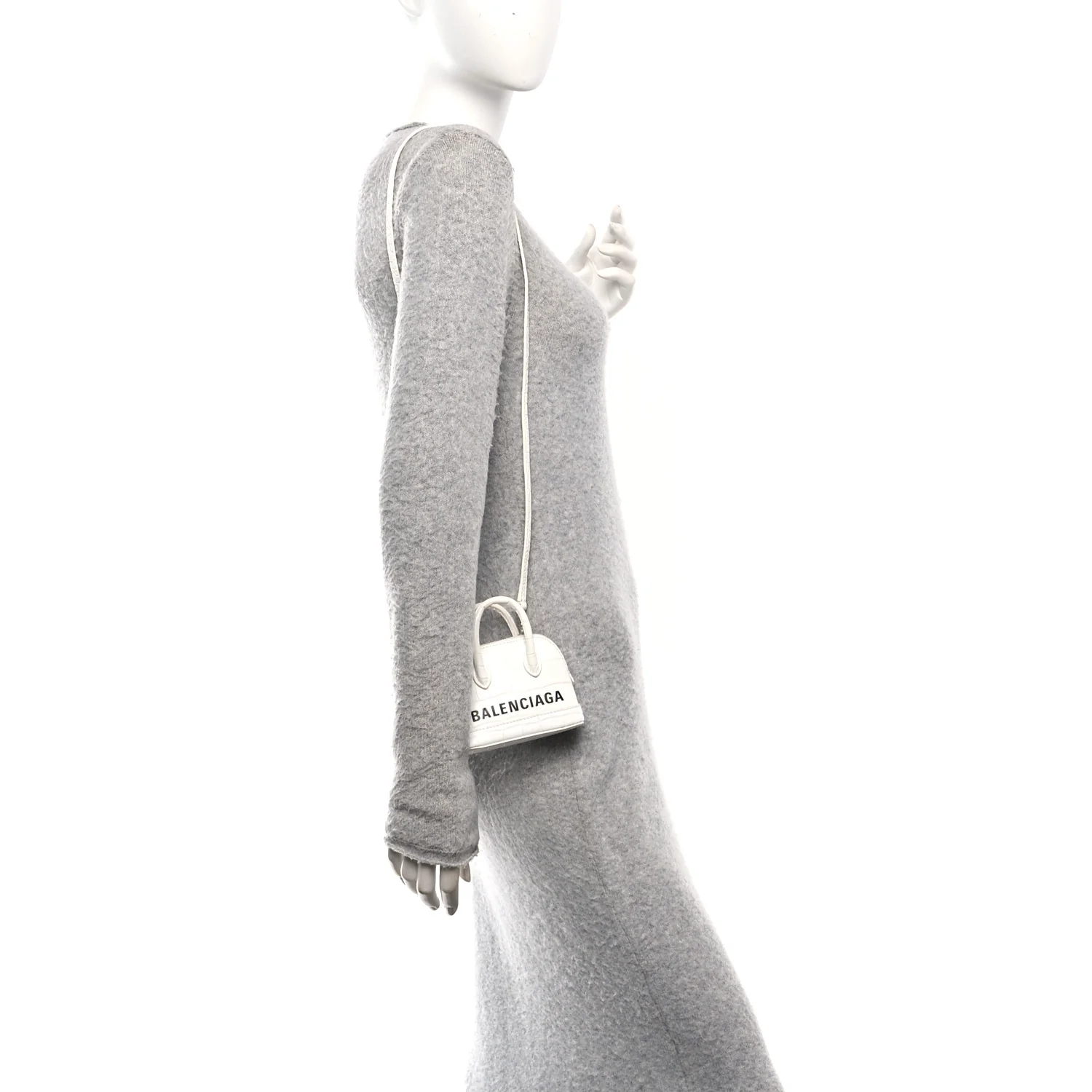 Calfskin Logo Crocodile Embossed Mini Ville Top Handle Bag White Black - Image 2