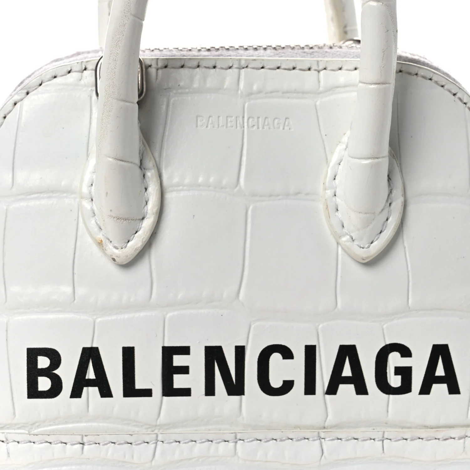 Calfskin Logo Crocodile Embossed Mini Ville Top Handle Bag White Black - Image 9