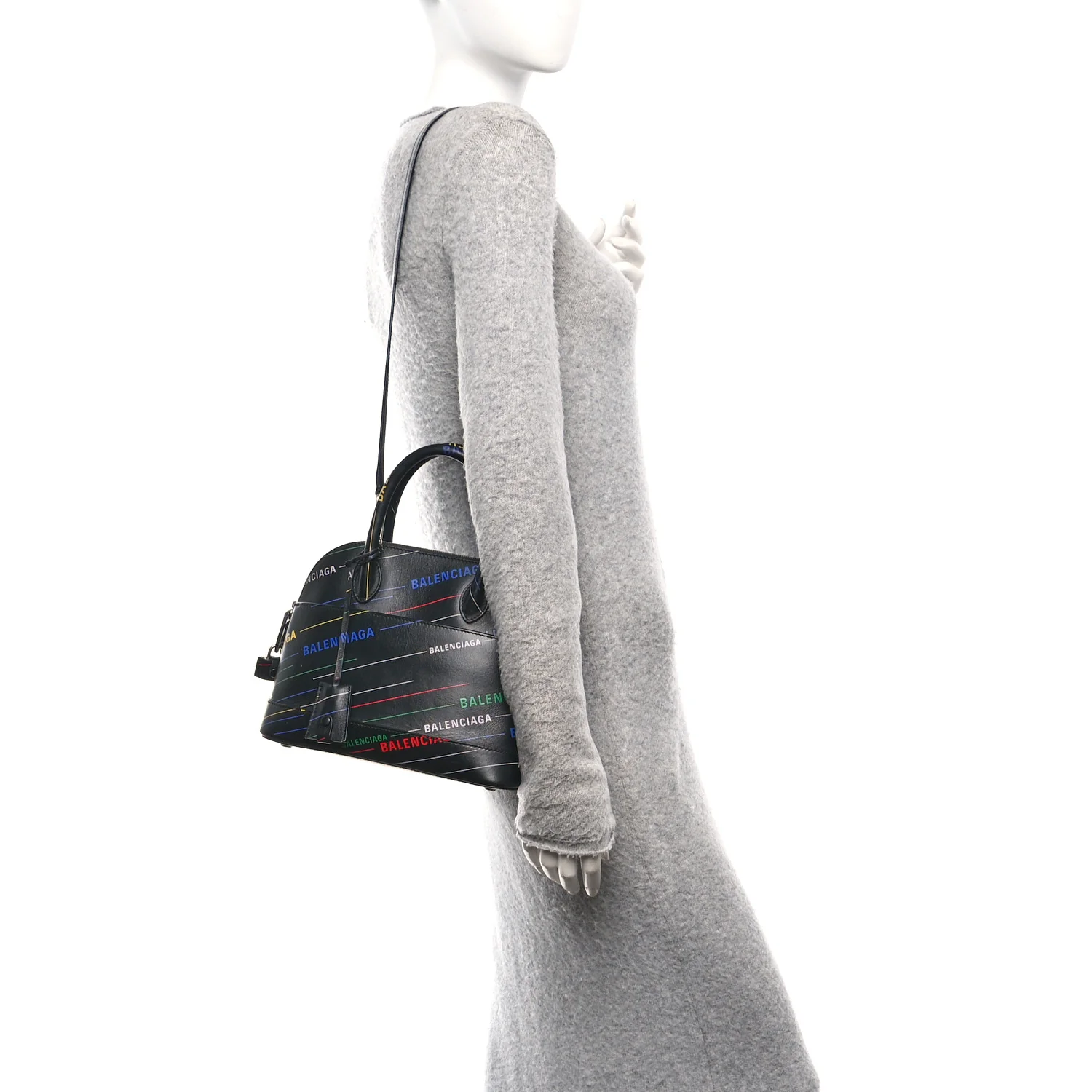 Calfskin Logo Print S Ville Top Handle Bag Black Multicolor - Image 2