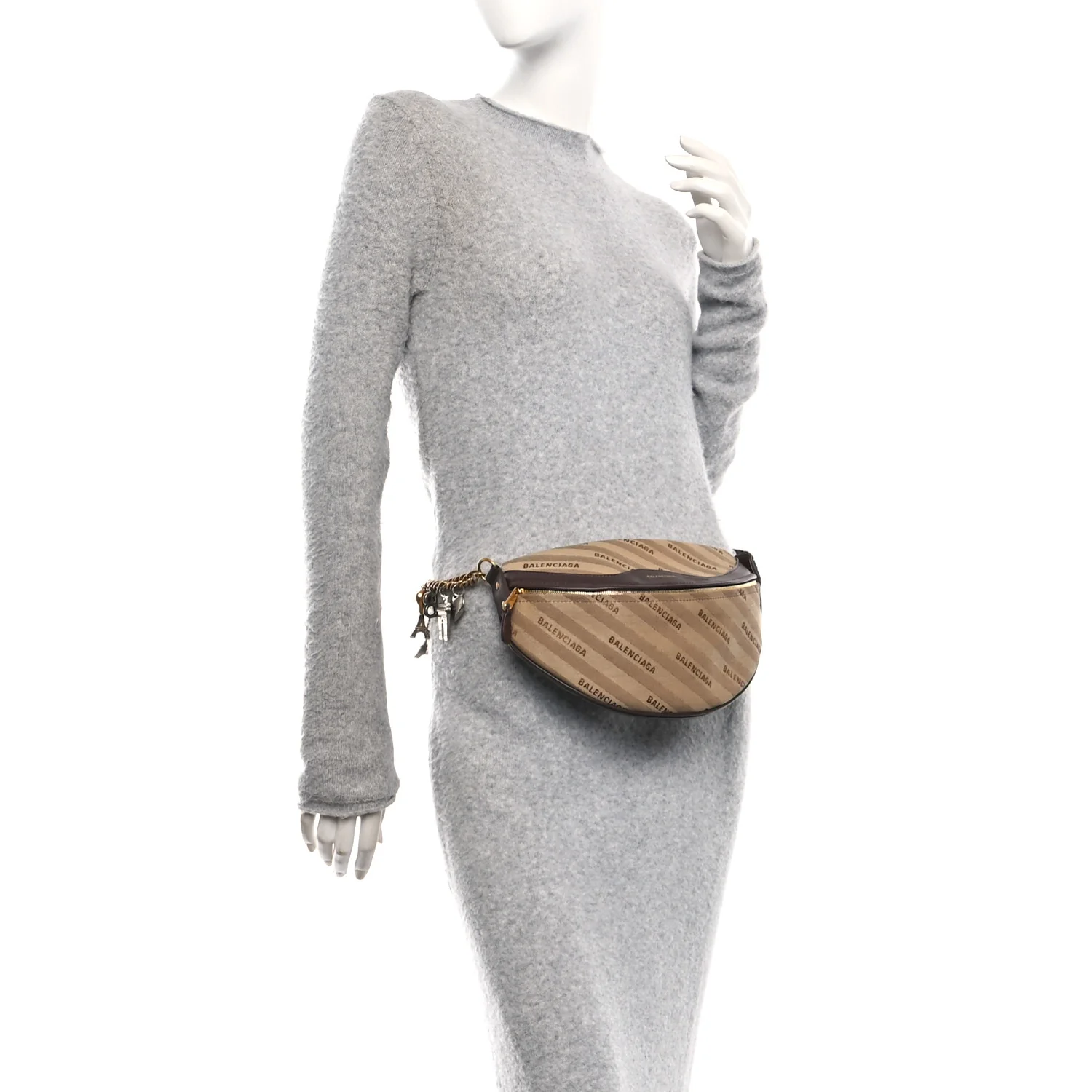 Canvas Jacquard Diagonal Allover Logo XS Souvenir Belt Bag Brown - Image 2
