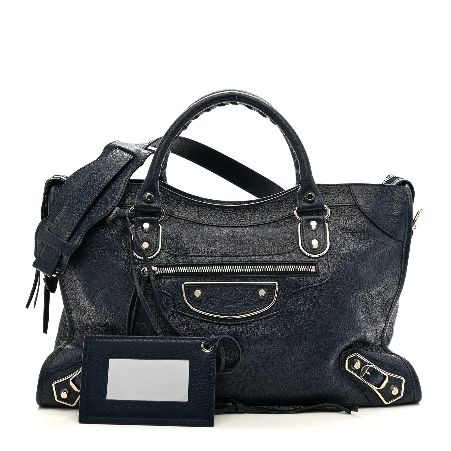 Chevre Silver Metallic Edge Hardware City Bleu Nuit Dark Sea