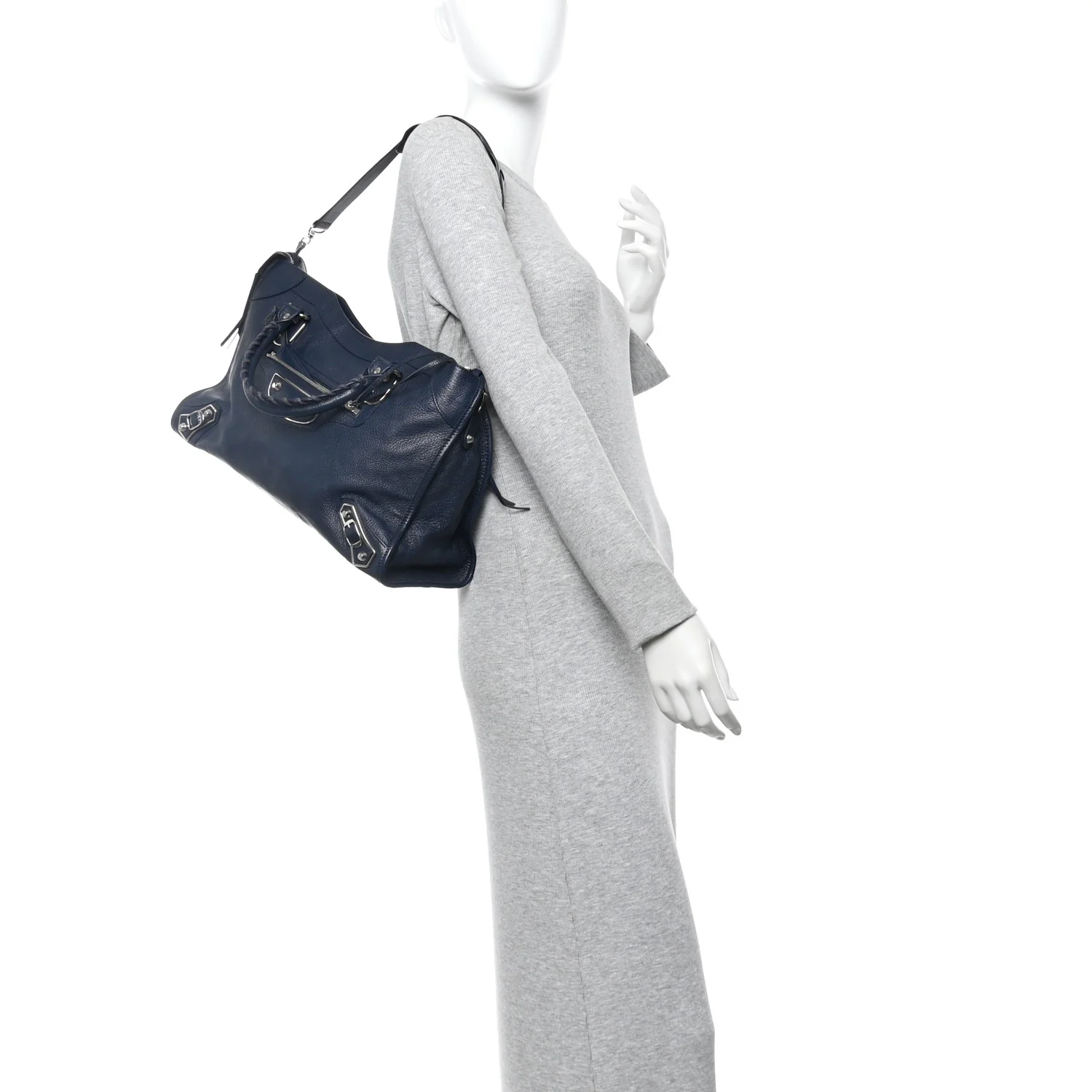 Chevre Silver Metallic Edge Hardware City Bleu Nuit Dark Sea - Image 2