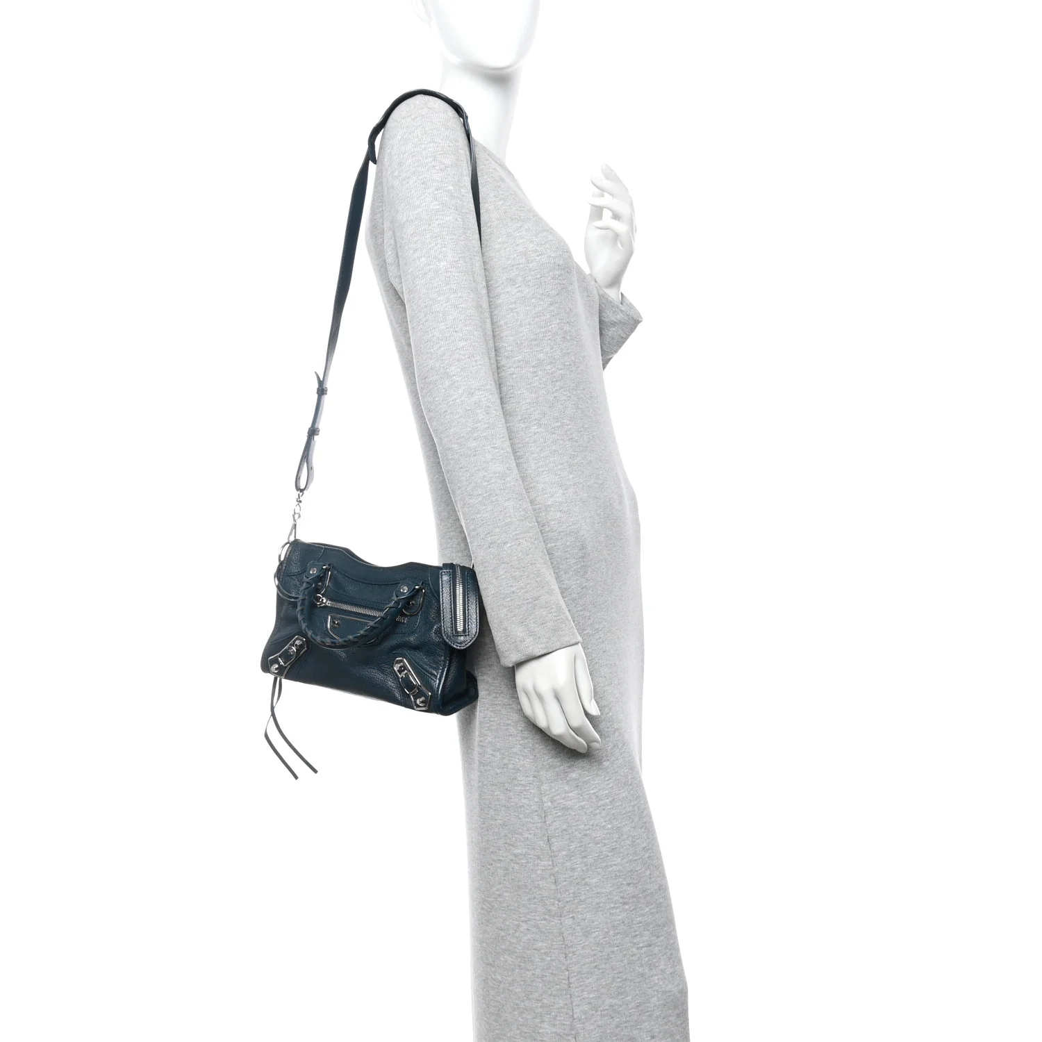 Chevre Silver Metallic Edge Hardware Mini City Bleu Paon - Image 2