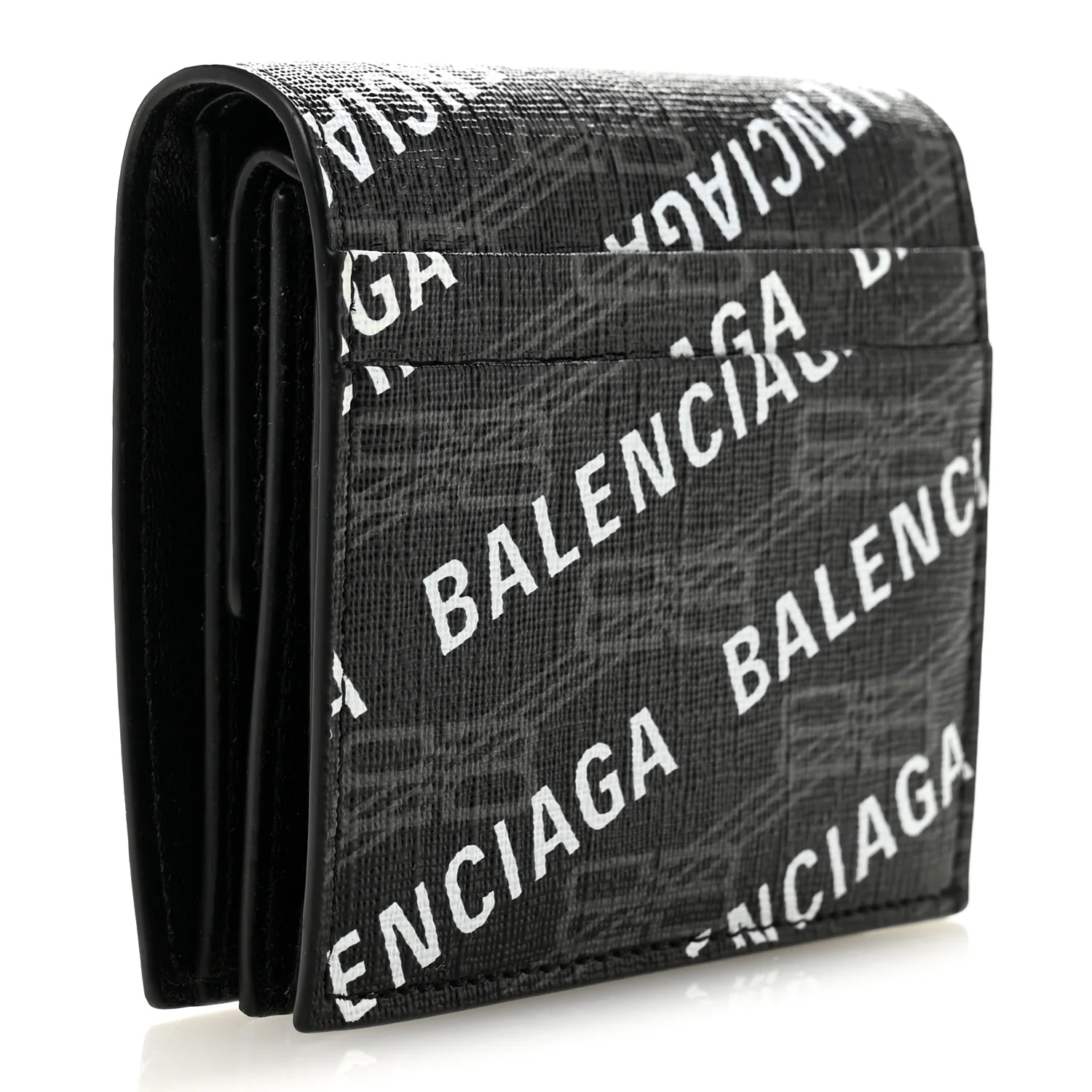 Coated Canvas BB Monogram Allover Logo Card Holder Wallet Black Grey White - Image 3