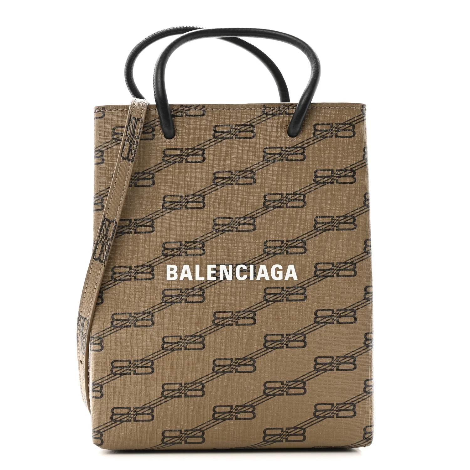 Coated Canvas BB Monogram Allover Logo Shopping Bag Beige Brown Black